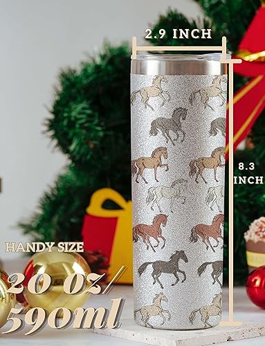 Miniatura 5 de Onebttl Regalos de caballos para niñas, mujeres, amantes de los caballos, vaso de agua aislado de acero inoxidable con tapas y pajillas, para