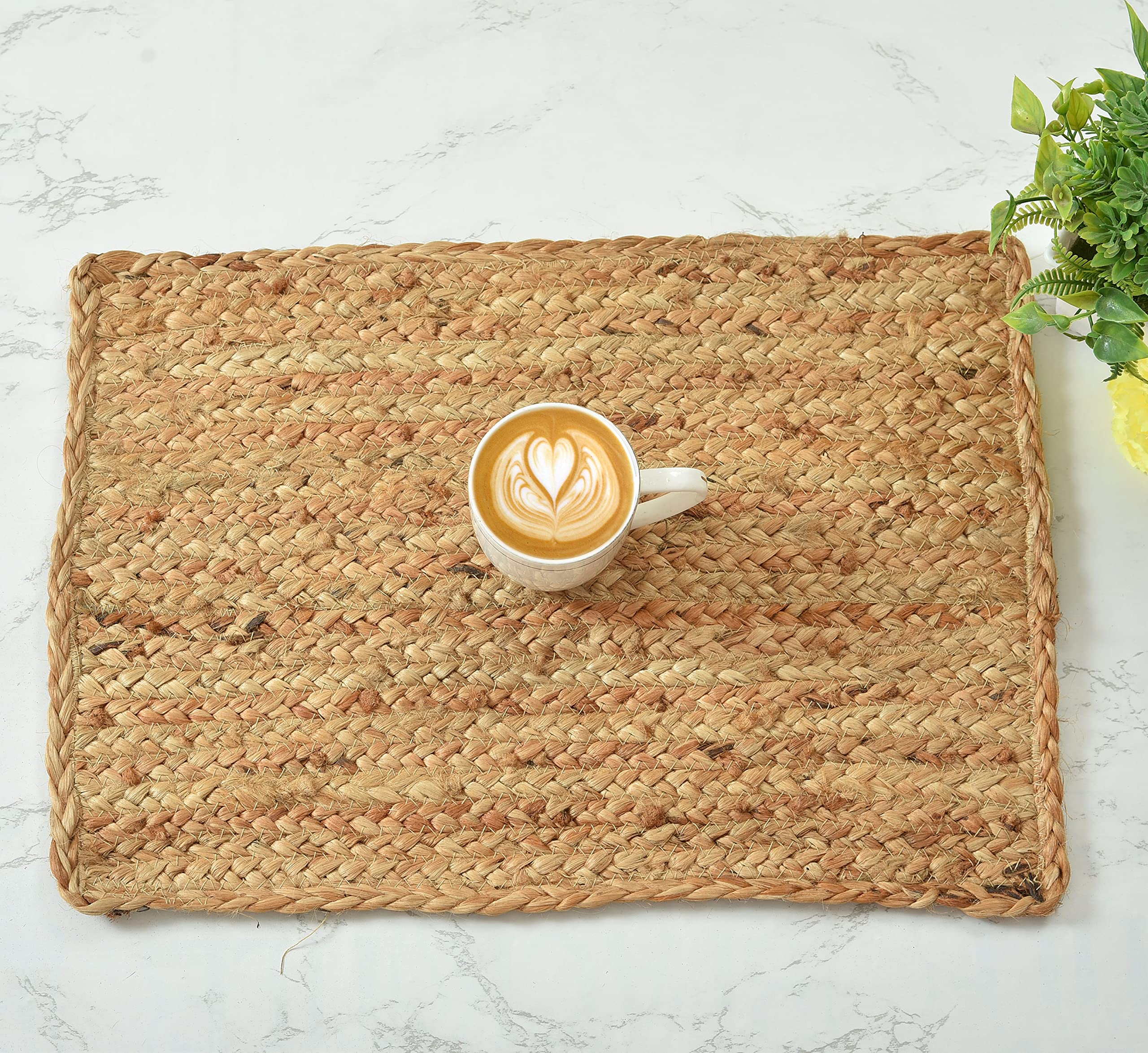 LaVichitra Braided Jute Placemats 30 x 44 cm - Dining Table, Bed Side/Centre Table/Shelves -Natural/Beige - 2 Piece-image-1