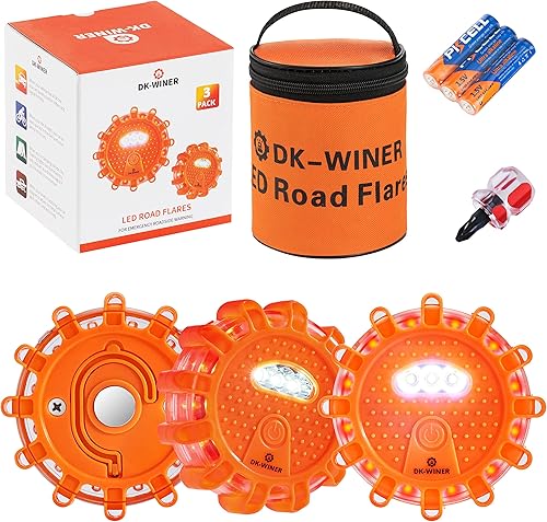 DK-WINER Kit de bengalas LED de carretera de emergencia para automóvil, kit de bengalas de carretera de emergencia con base magnética para vehículos