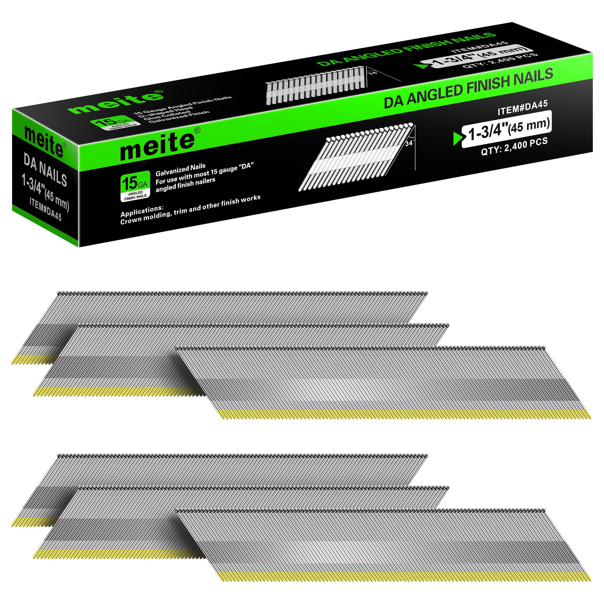 Meite 15 Gauge Angled Finish Nails - 2.5" (34 Degree) -15 Meite 15 Gauge Angled Finish Nails - 2.5" (34 Degree) -15