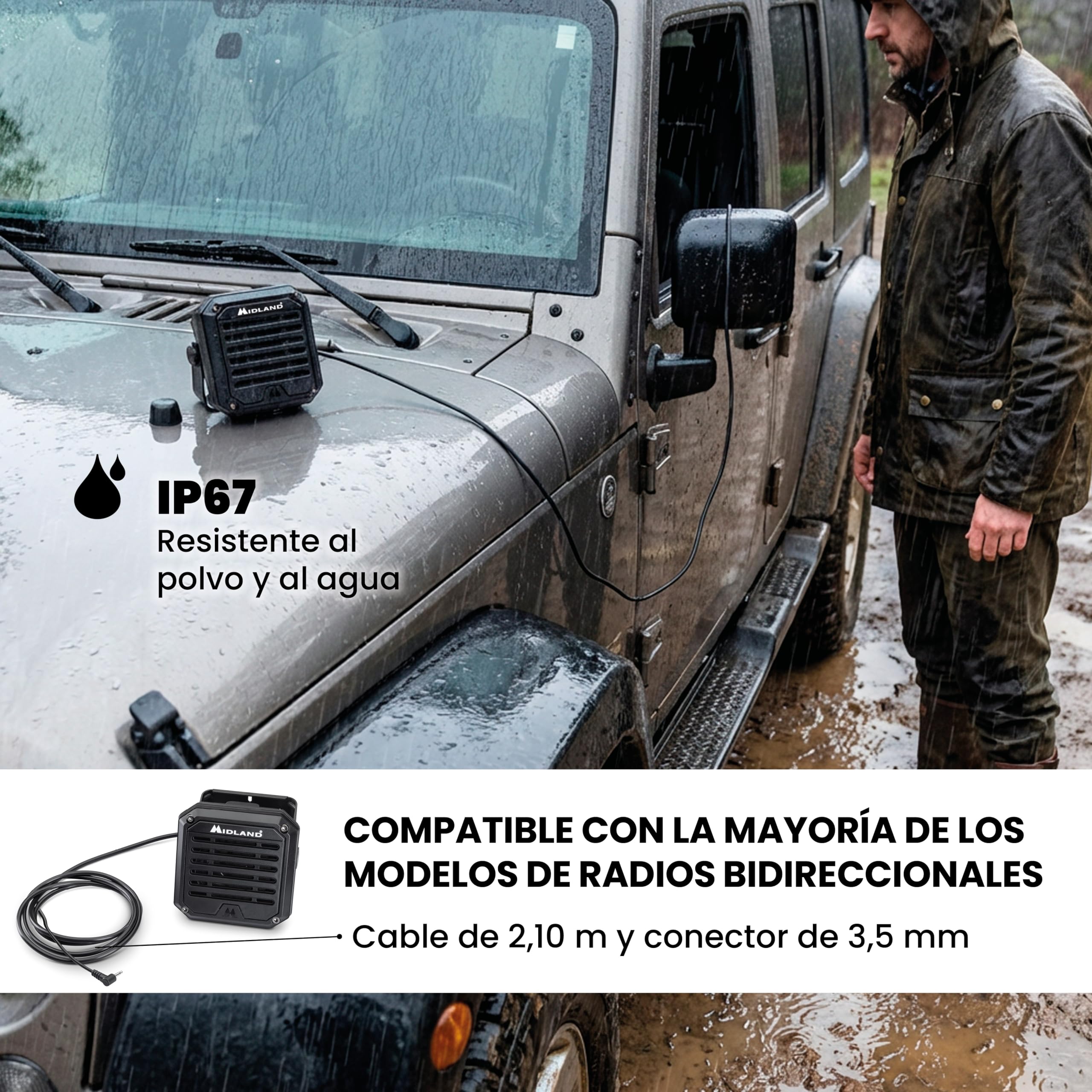 Midland - Altavoz Exterior AU50 Xtreme IP67 para Radio Coche, 20W de Potencia, Compatible con Emisora Radioaficionado y Radio CB, Impermeable y Duradero - Audio Premium para Todo Tipo de Condiciones