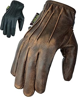 Texpeed Mens Leather Motorcycle Gloves Lined With Protective