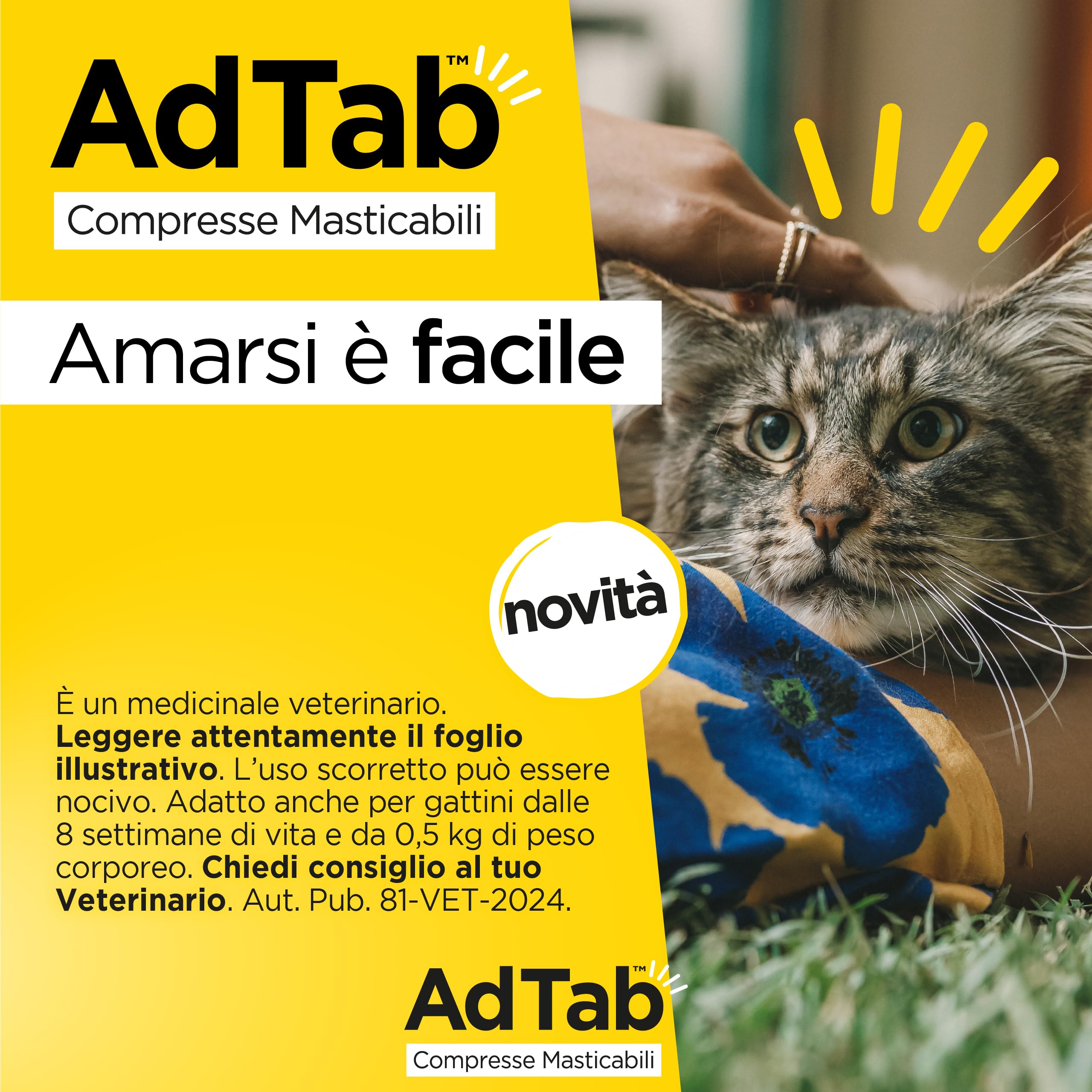 AdTab Compresse Masticabili per gatti da 2,0-8,0 Kg - 3 compresse