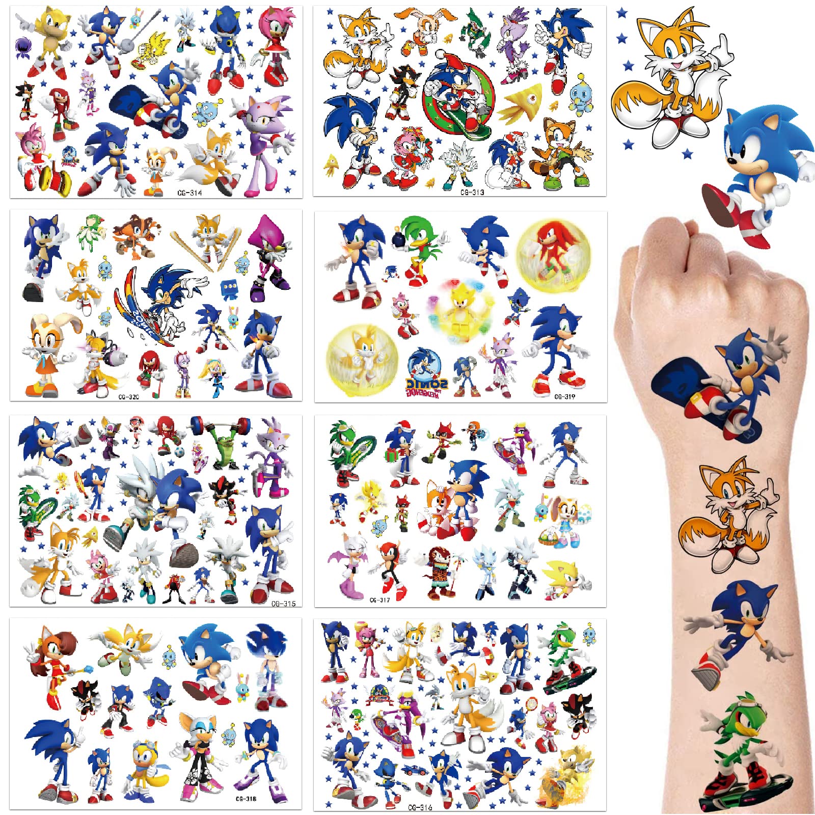 Deen Temporary Tattoos for Kids 8 Sheets,Kids Sonic Tattoos Stickers ...