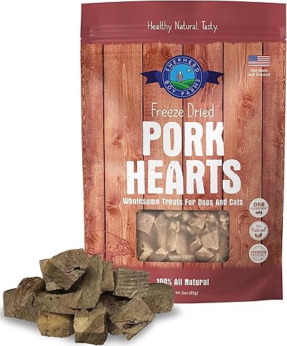 Shepherd Boy Farms Golosinas liofilizadas para perros, corazón de cerdo, golosinas naturales liofilizadas para perros y aperitivos para perros,