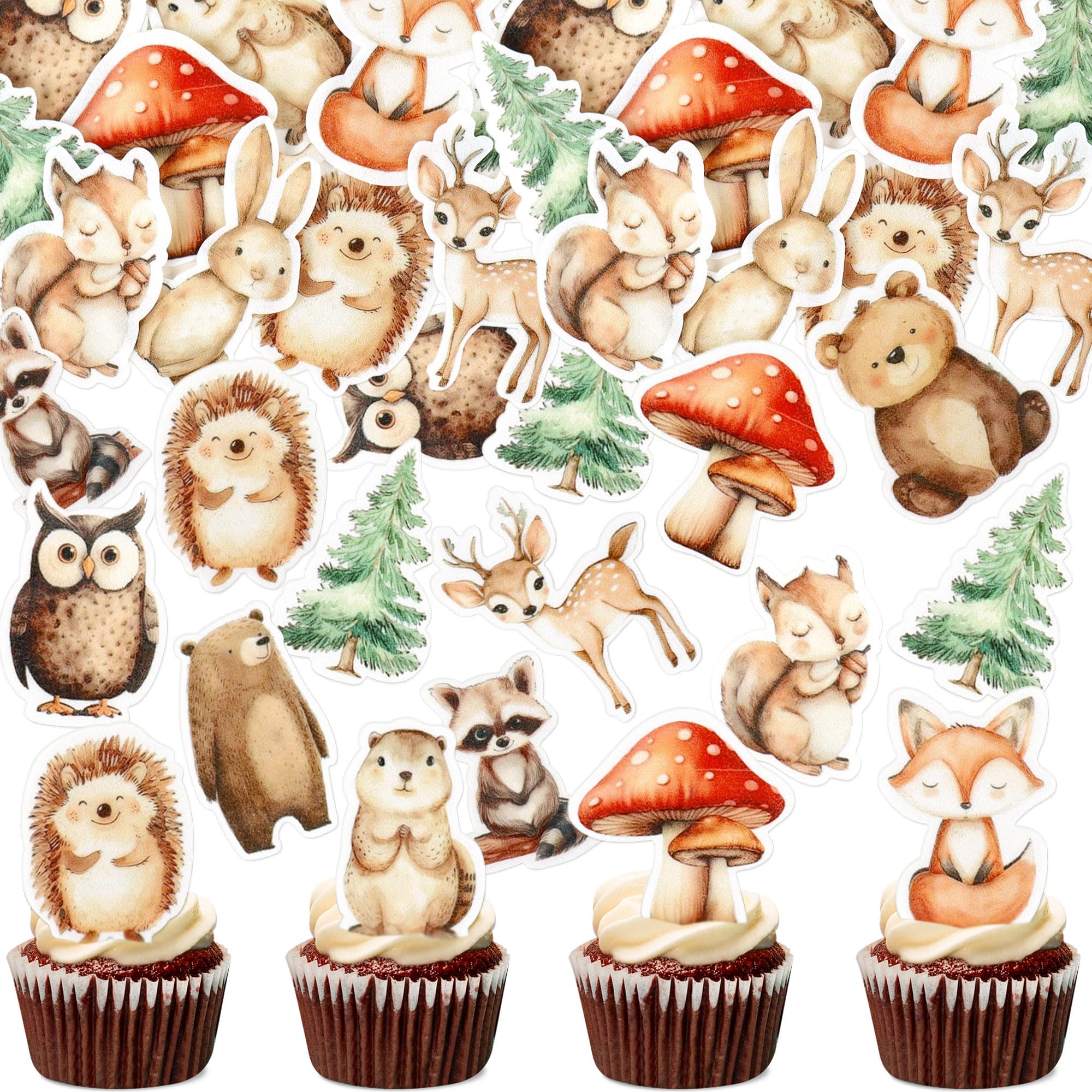 Blumomon Pack of 24 Badger Cupcake Toppers Jungle Safari Animals Cake Decoration Animals Figure Cake Topper Picks for Baby Shower Children's Birthday Party Supplies — image 1
