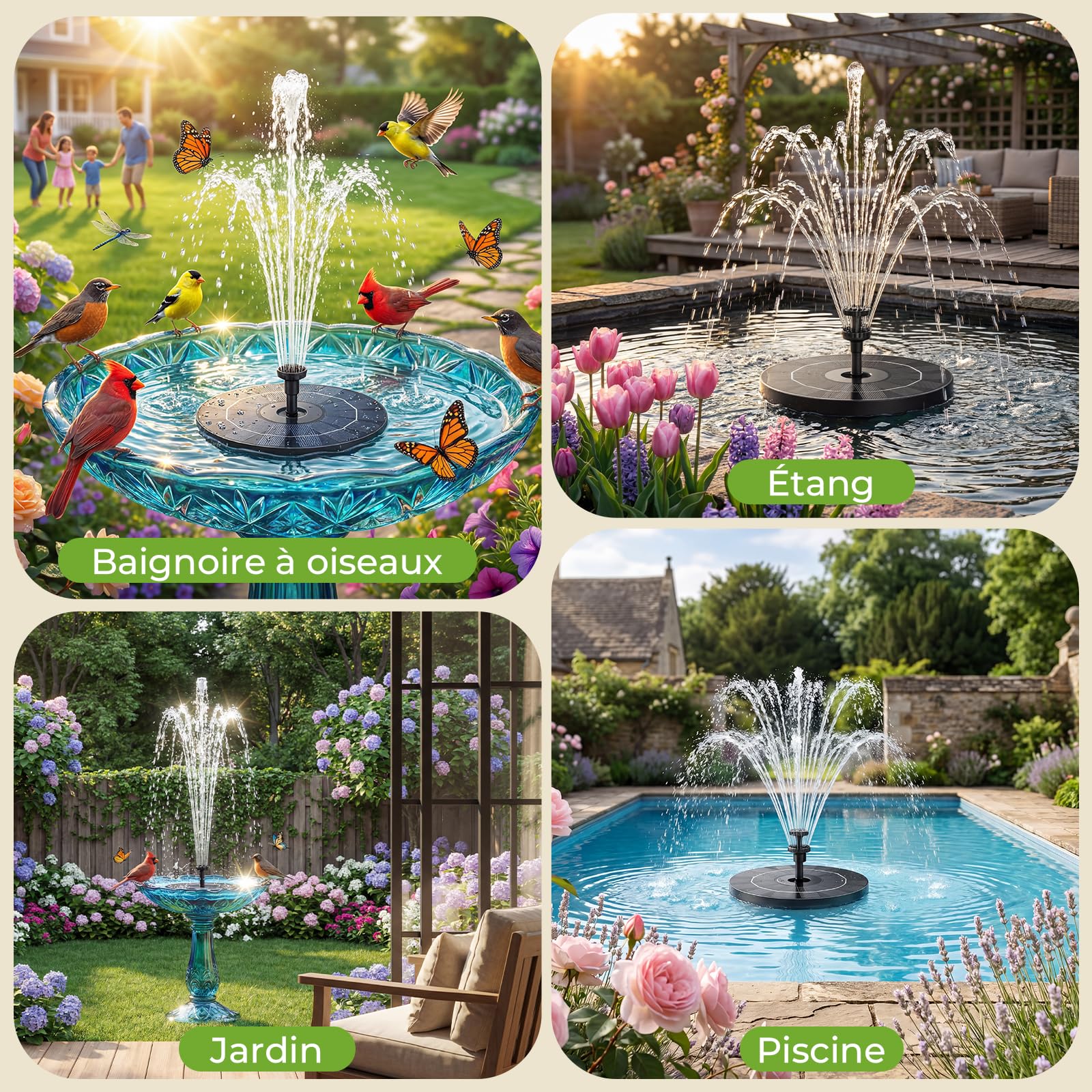 Fontaine Solaire Extérieur Flottante 3.5W Pompe Bassin Solaire avec 6 Buses pour Bain d'oiseaux Aquarium Jardin Fontaine(1PC)