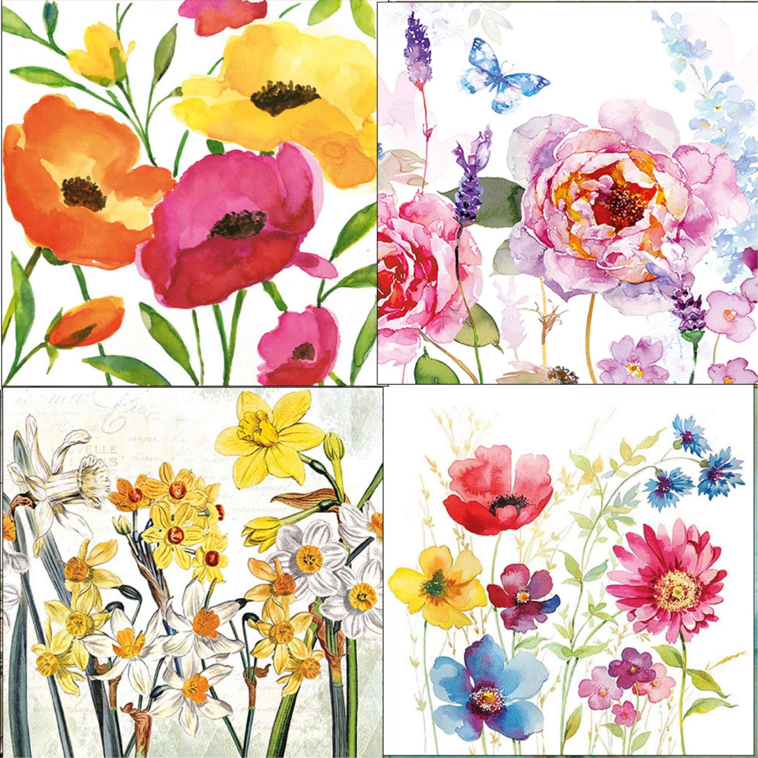 Decoupage Napkins Floral Print Set 14-4 Decoupage Tissues -1 Napkins of Each Design - Total 4 pc-image-20