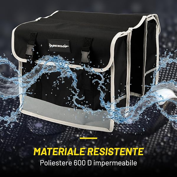 DUNLOP Borsa Bici - Borse Bici Posteriore Laterali con Striscia Fluorescente - Borse Laterali Bici 2x13 L - Borsello Bici Impermeabile - Borsa Bici 36x30x12 cm - Borsa Posteriore Bici - Nero - 5