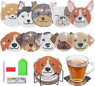 East Leaf ダイヤモンドアート ビーズアート コースター キット DIY 初心者 ホルダー付 (犬 10個入り)