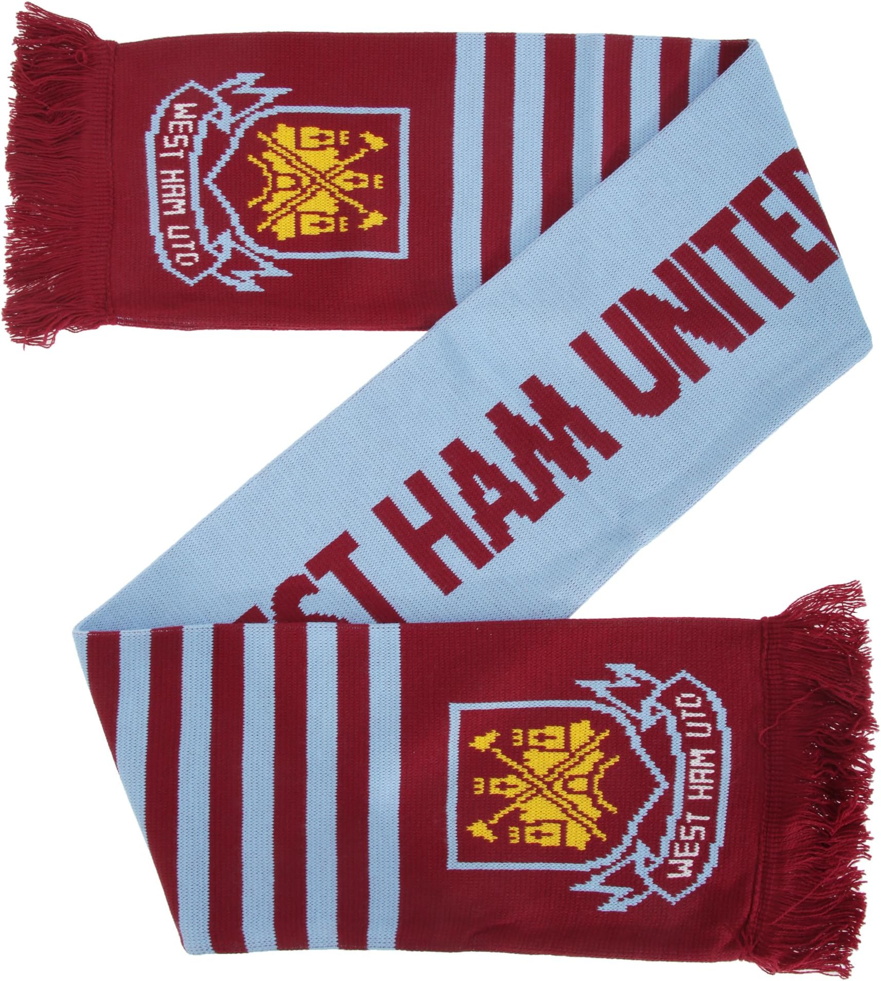FC Official Knitted Football Crest Wordmark Scarf (One Size) (Sky Blue/Burgundy)