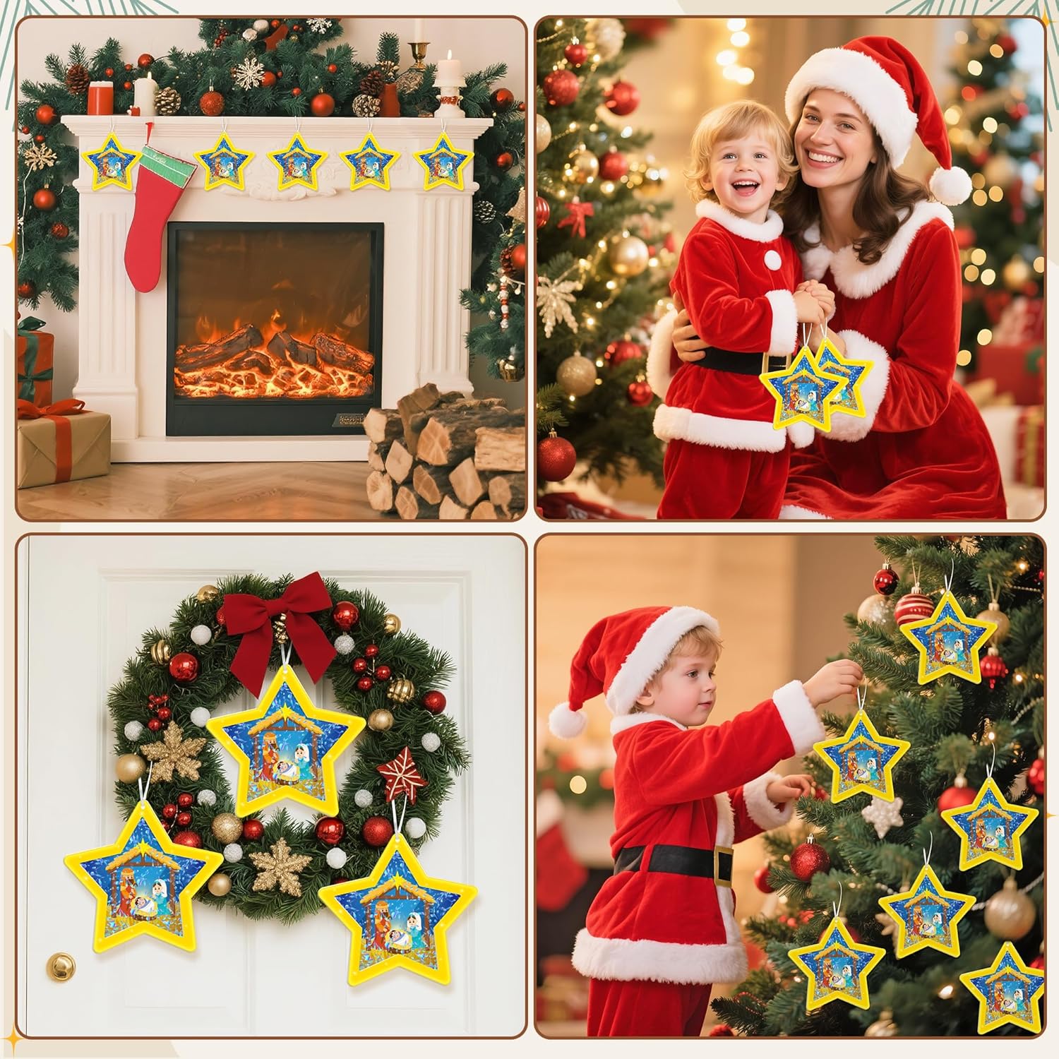 WATINC Christmas Star Snow Globe Craft Kit - DIY EVA Nativity Jesus’s Birth Scene Hanging Shaking Ornament Crystal Ball with Glitter Sequins Sugar Paper, Winter Christmas Jesus for Home School (24Pcs)