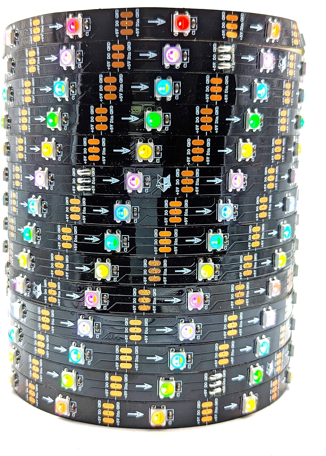 Individually Addressable LED Light Strip - RGBW RGBCW - SK6812-5M 16.4FT Roll - 60 Pixels per Meter 150 Total - White PCB - 5VDC - IP20