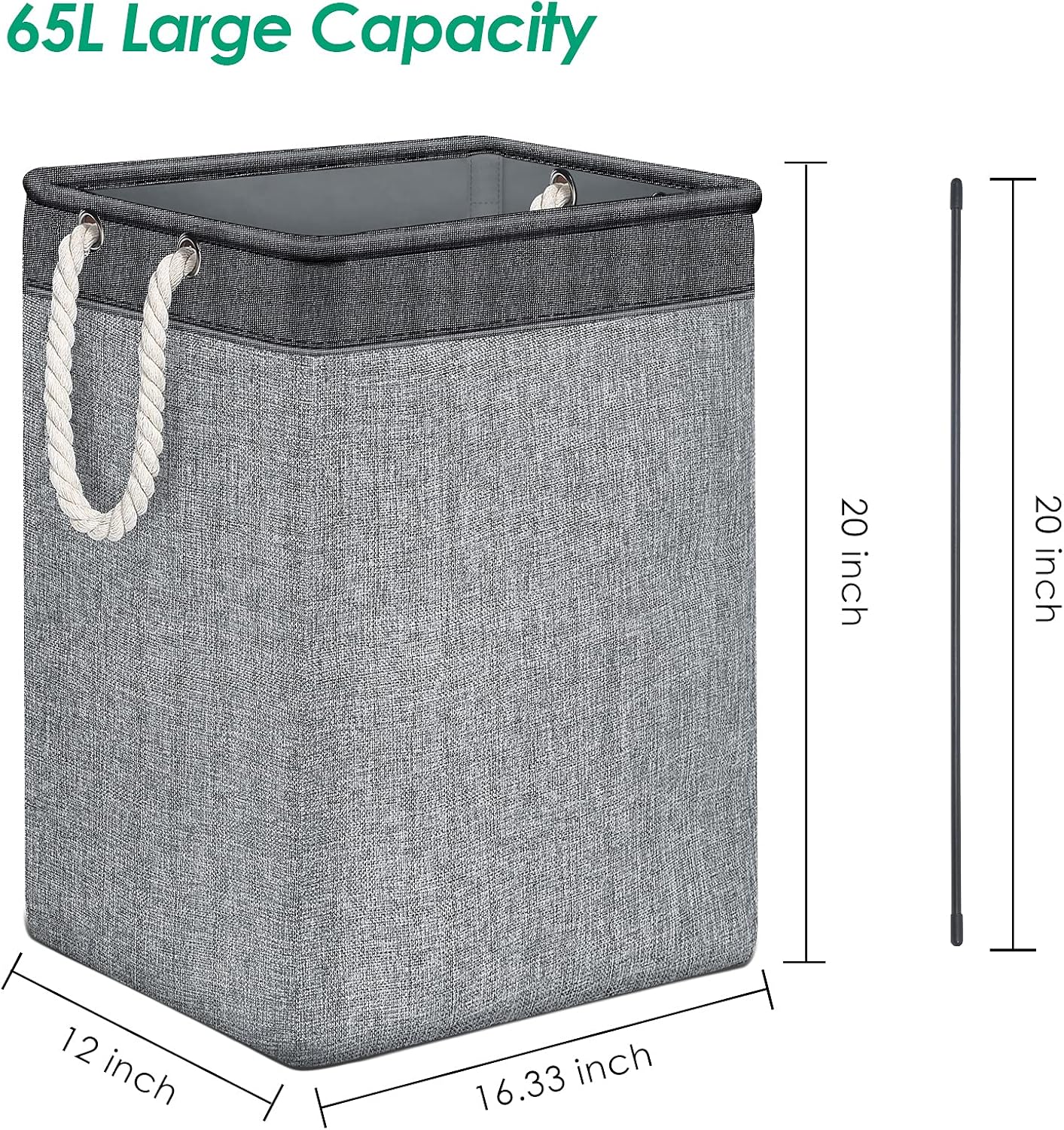 TomCare Laundry Baskets 2 Pack Freestanding Laundry Hampers for Bedroom Collapsible Laundry Basket with Handles Detachable Brackets Large Laundry Storage Baskets Organizer for Clothes Toys (Grey)