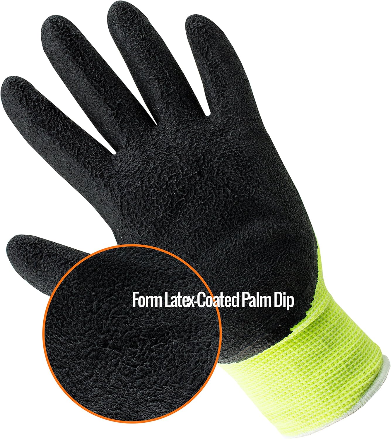 BGFL1-9L Polyester Foam Latex Coated Work Gloves, 4 Pairs/Pack (Large, Fluorescent Yellow)