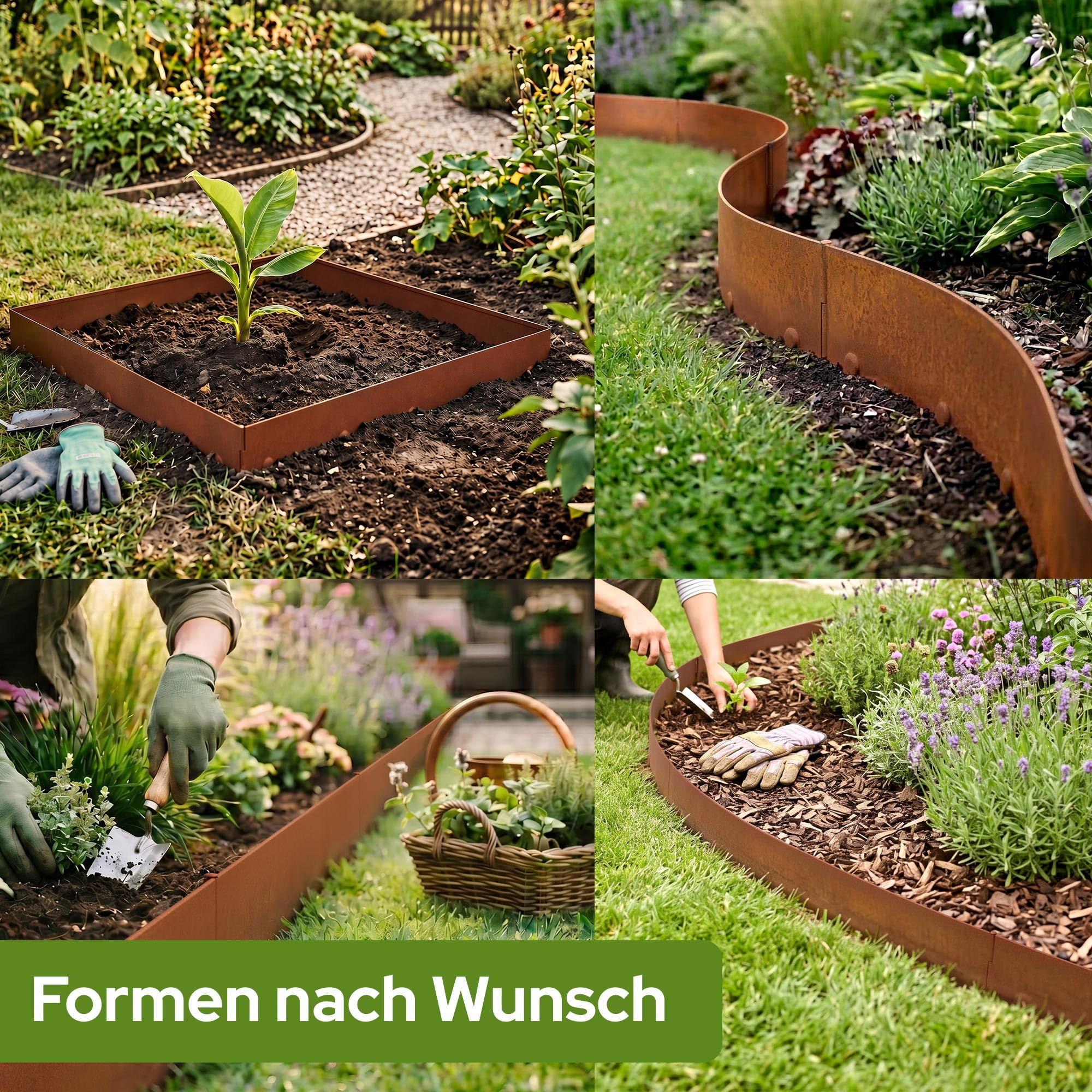Arebos Cortenstahl Rasenkante 10m Set – Beeteinfassung & Mähkante Metall 10cm hoch, 1,5mm dick | Beetbegrenzung & Rasenbegrenzung Garten | Flexible Rasenkante | wetterfest