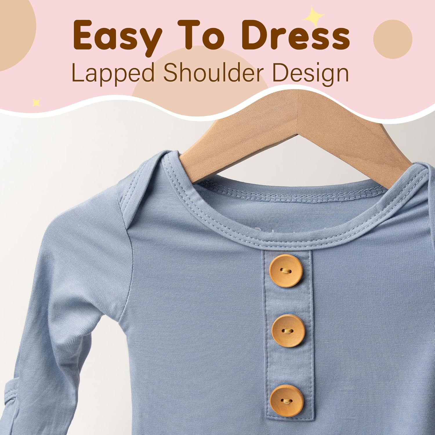 3 PK Baby Knotted Gowns Set with Mittens, Hats, Headbands & Wooden Name Tag for Breathable Newborns Going Home Outfit - Image 6