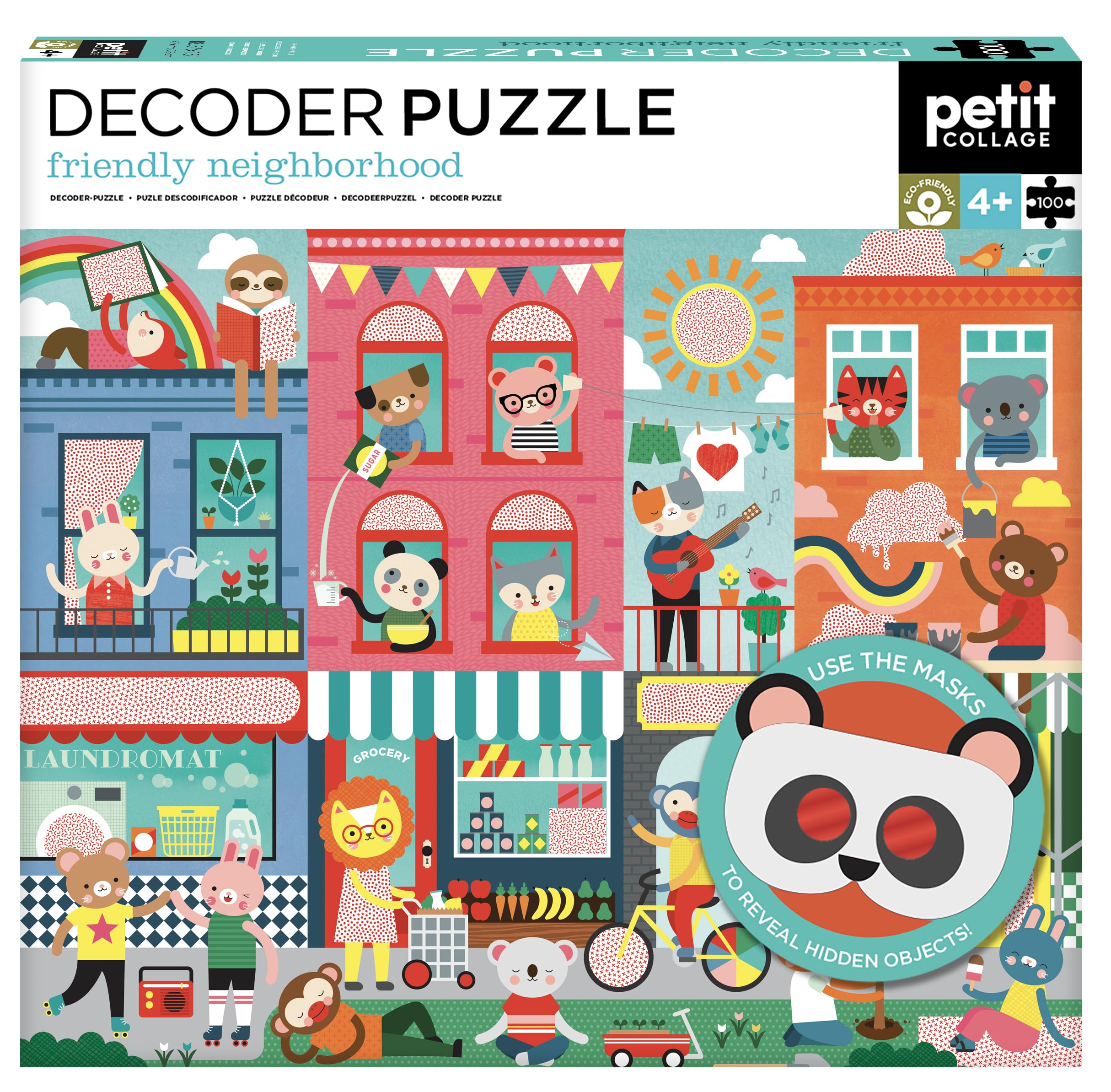 Petit Collage PTC650 Neighbourhood Decoder Animals Puzzle, Multicoloured, 100 Pieces
