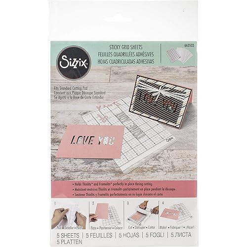 Sizzix Accessory Sticky Grid Sheets 6" x 8 1/2" 5 Pack, Multicolor 5