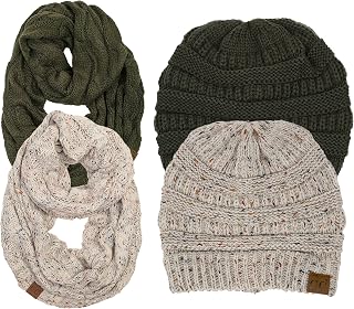 Womens Infinity Scarf and Slouchy Knit Beanie Matching Winter Set