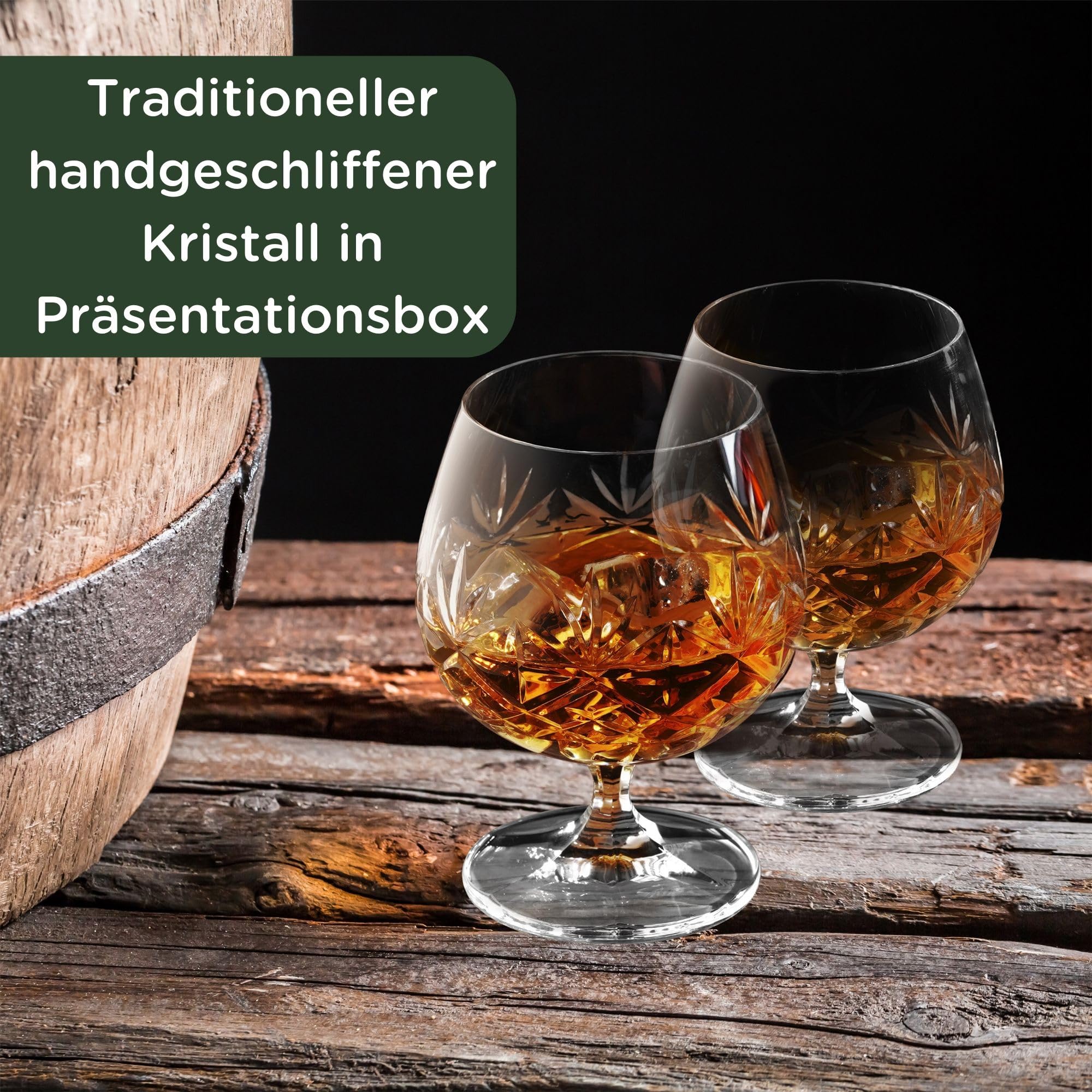 Cognacgläser 2er Set 250ml Bleifreies Kristall Brandy Schwenker handgeschliffen mit Geschenkbox für Cognac Whisky - Glenrigg