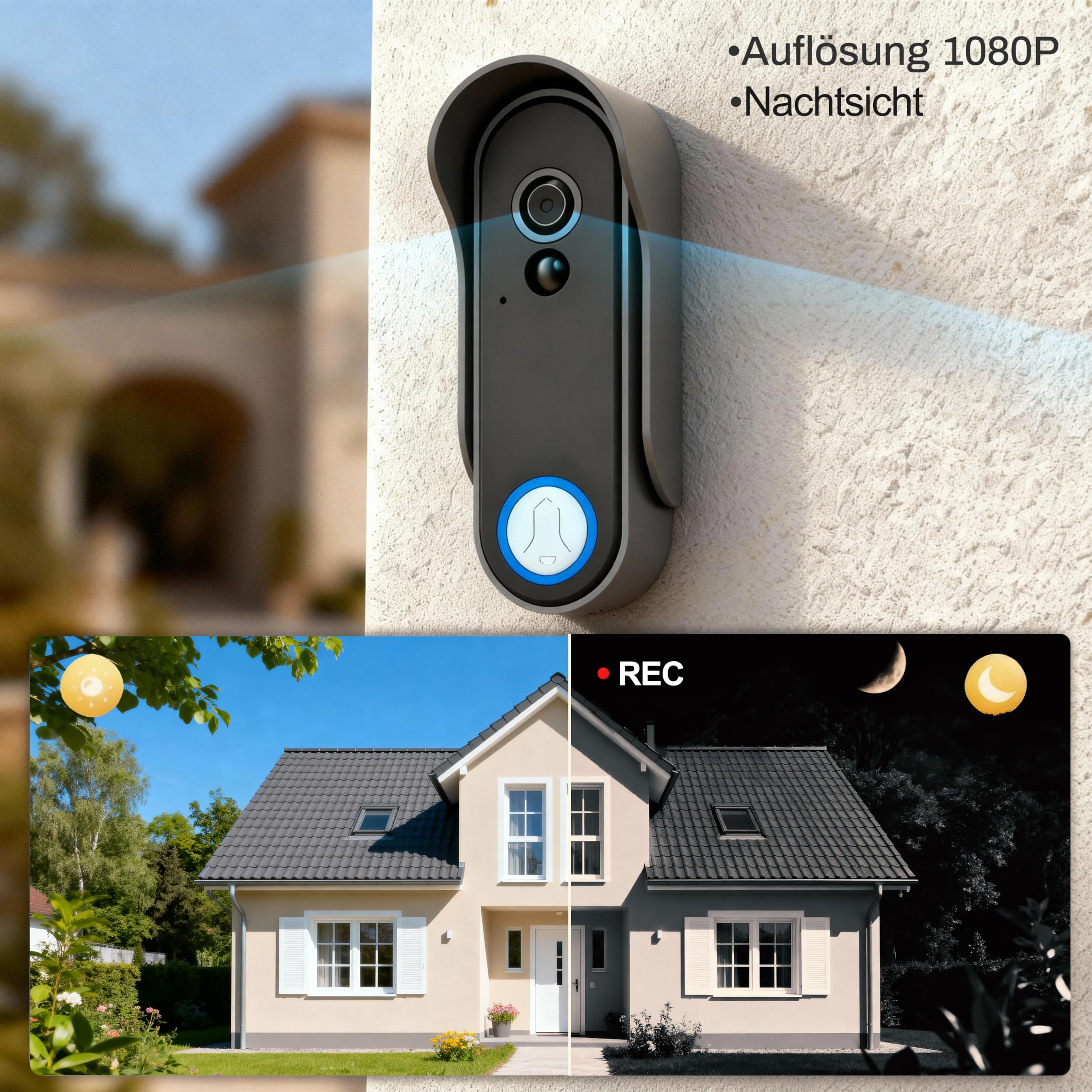 8 Zoll WLAN Kabellose Video Türsprechanlage, Ultradünner Körper, 1080p Touchscreen, Unterstützung für TUYA-APP, PIR Bewegungserkennung,160° Weitwinkel-Kamera, IP65, Speichervideo