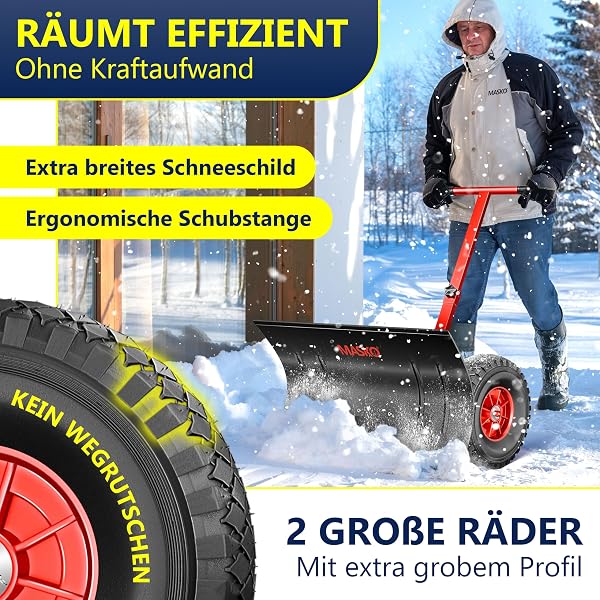 MASKO® Pelle à Neige sur Roues réglable en Hauteur – 5 Positions de Hauteur réglable – Pelle à Neige pour Le Dos – Pelle à Neige – Hauteur de Travail : 42 cm, Pliable pour économiser de l'espace - 2