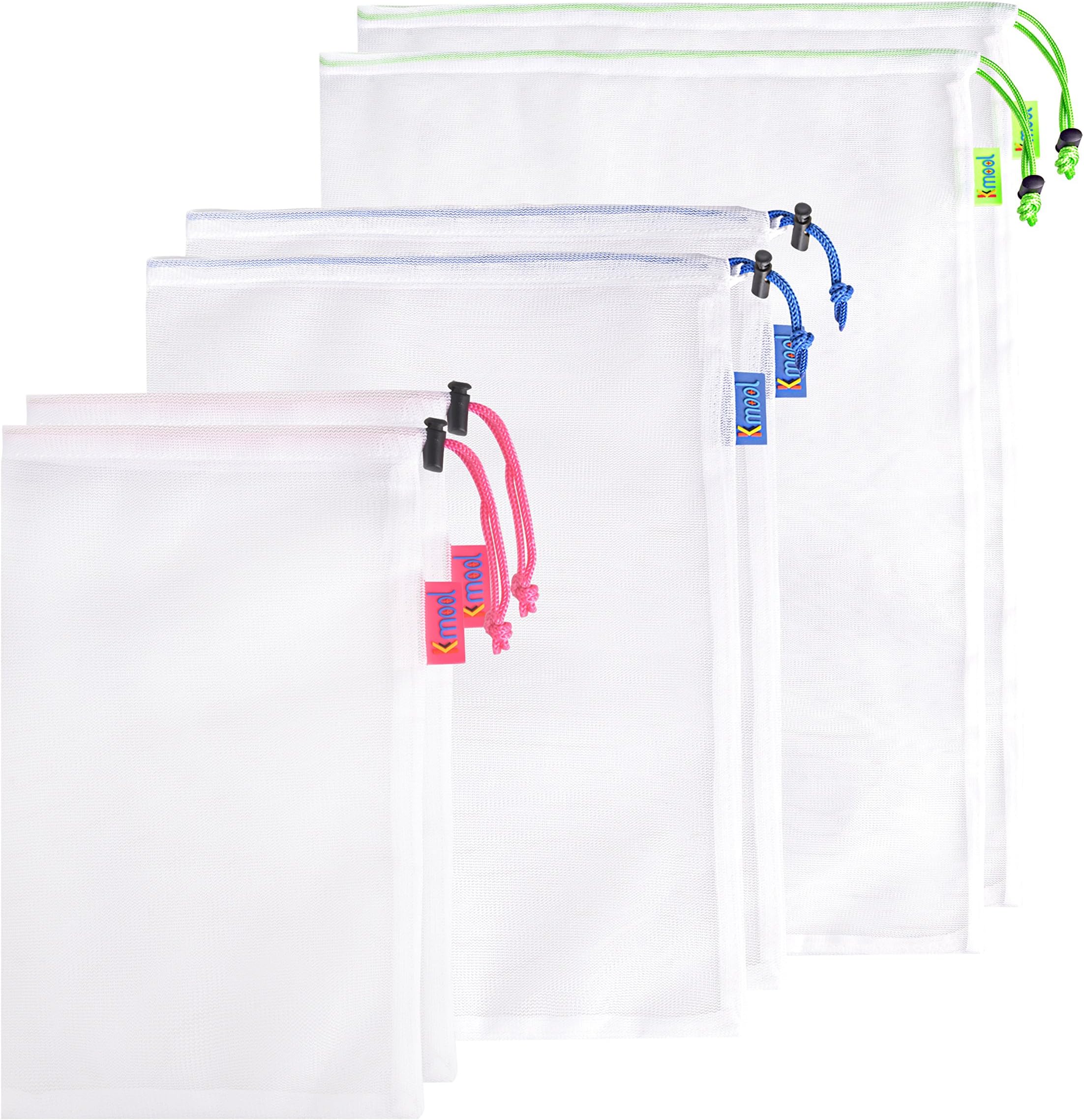 Kmool Eco-friendly Reusable & Washable Grocery Mesh Bags Set (3 colors,6 packs)