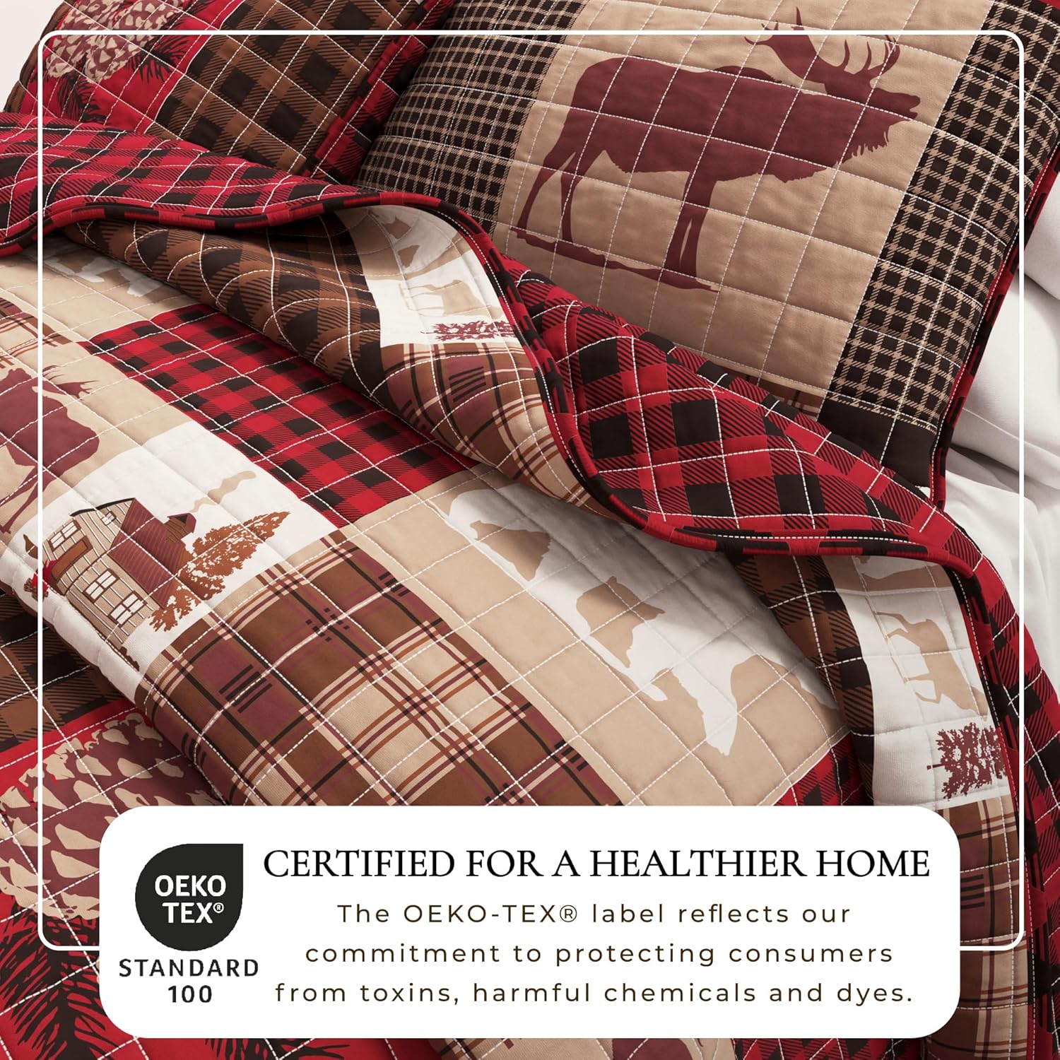 Great Bay Home Lodge Quilt Set - 3-Piece King/California King Size Rustic Bedding Set - Lightweight, All-Season, Reversible Bedspread (Hemlock Red/Brown)