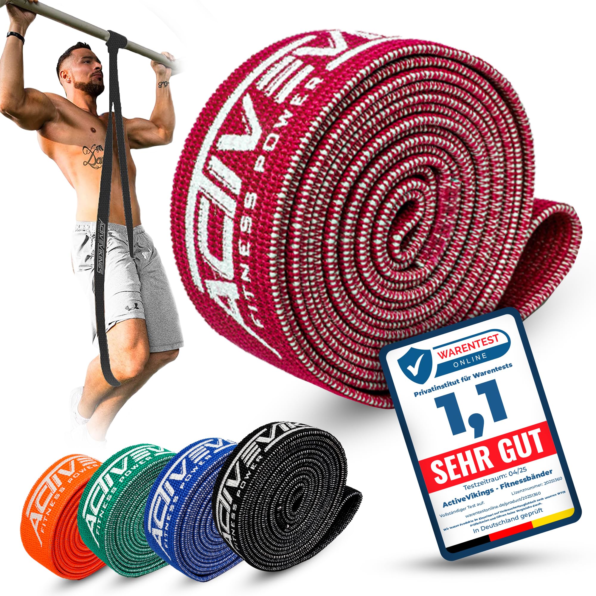 ActiveVikings® Pull-Up Stoff Fitnessbänder - Perfekt für Muskelaufbau - Fitnessband Klimmzugbänder Widerstandsbänder