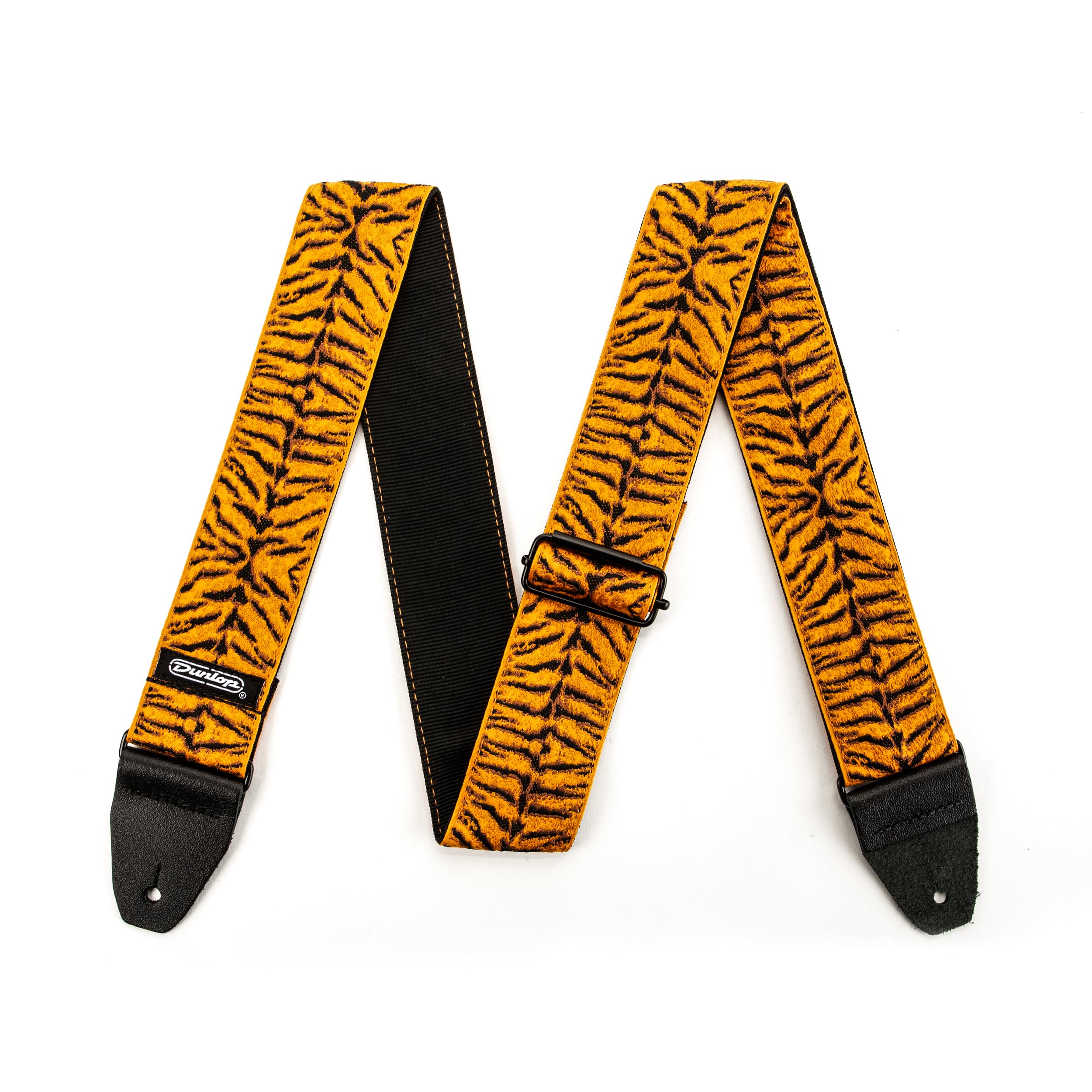 DUNLOP - Correa Jacquard Tyger Eye para guitarra y bajo, diseño de radio plano, muelle de baja tensión, color negro y naranja (D6723)