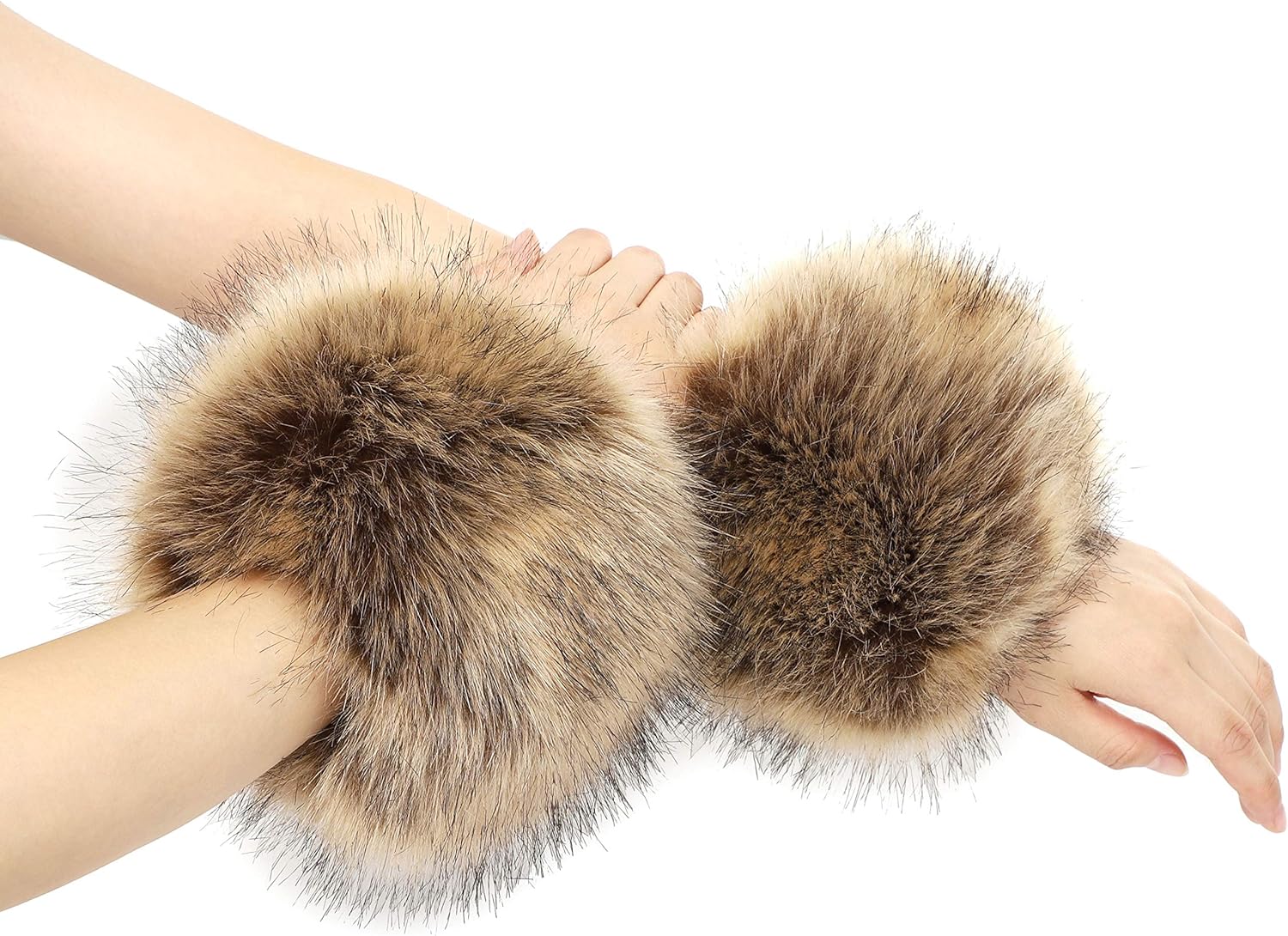 LA CARRIE Women's Leopard Print Faux Fur Wrist Cuffs,Winter Fox Furry Bands Arm Warmer - Image 3
