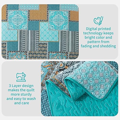 Miniatura 3 de BEDISELY Colchas de algodón tamaño Queen, colcha ligera estilo granja tamaño Queen (90 x 98 pulgadas), juego de ropa de cama floral suave y