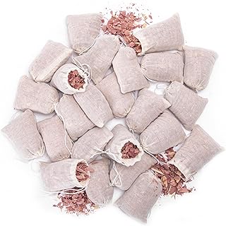 Pack of 24 Cedar Sachets Bag, Red Cedar Chips Sachets for Clothes Storage, Home Fragrance Sachet for Drawers and Closets, LV-S-F-24CC