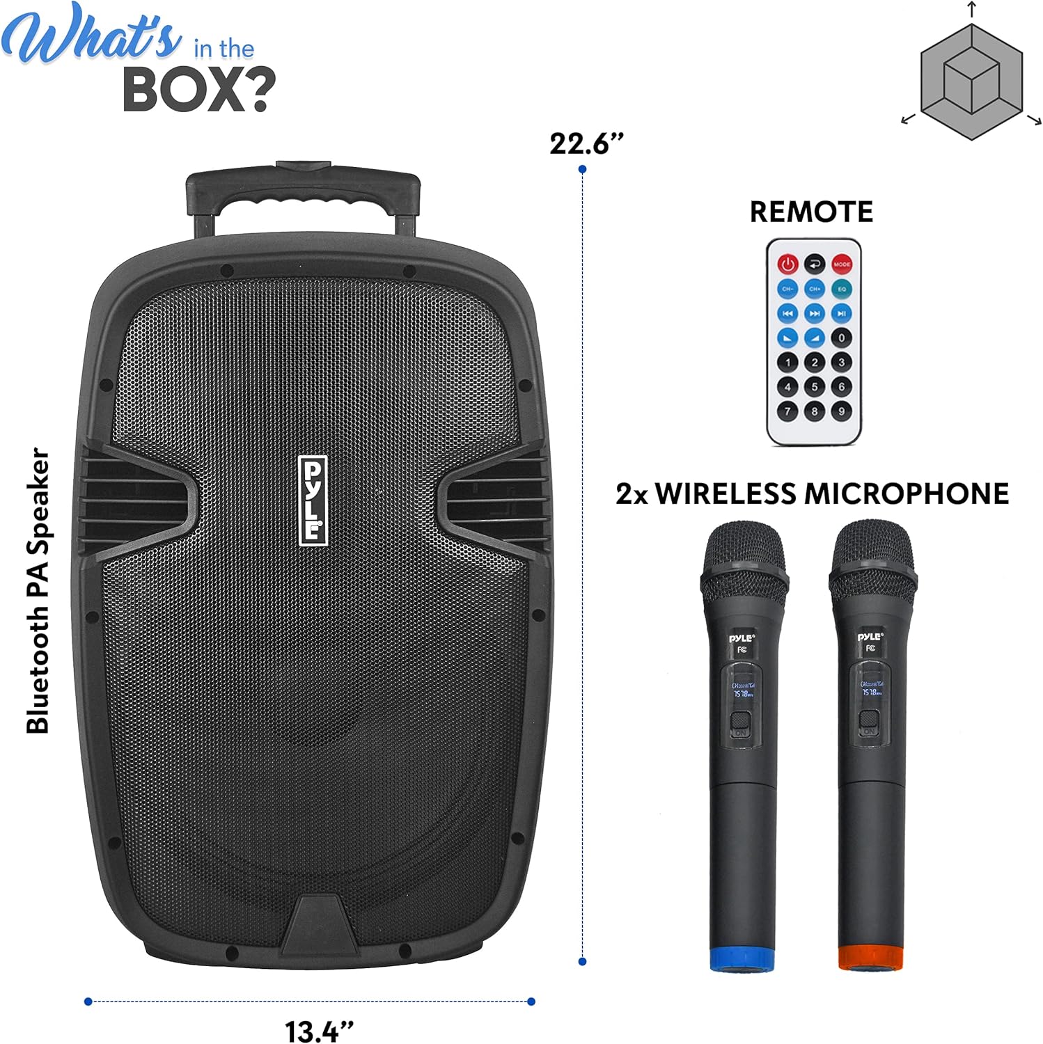 Pyle 1000 Watt, 12" Bluetooth PA Speaker - Indoor / Outdoor Portable Sound System with (2) UHF Wireless Microphones, Rechargeable Battery, Audio Recording, USB/SD Readers, FM Radio (PPHP1235WMU),Black - Image 7