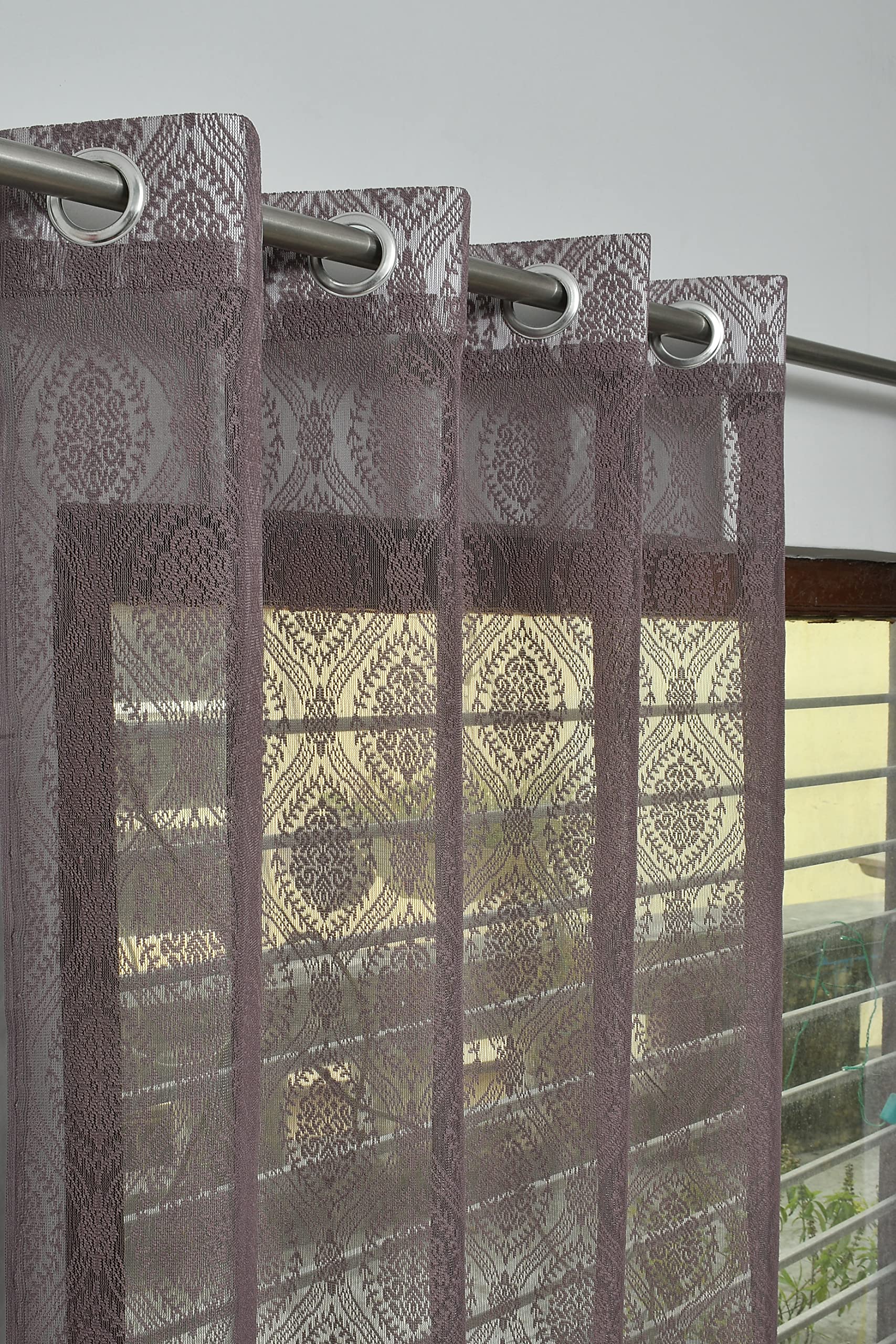 Kiara Creations Damas Net Transparent Curtains for Window- 5 Feet (Pack of 2) Wine