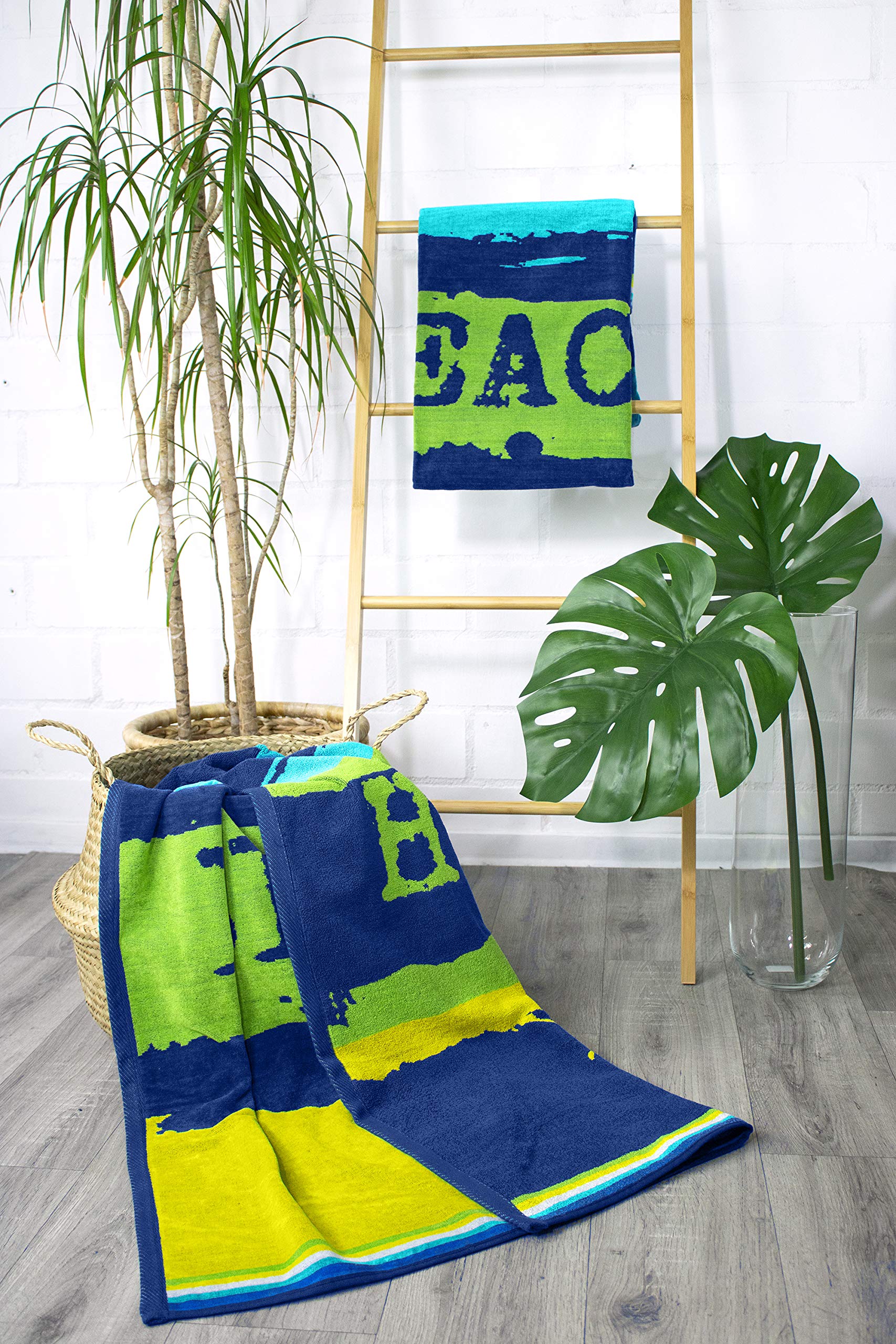 jilda-tex Strandhanddoek, 90 x 180 cm, van 100% katoenen fluweel en badstof, gemakkelijk te wassen (met opschrift Chill Blue