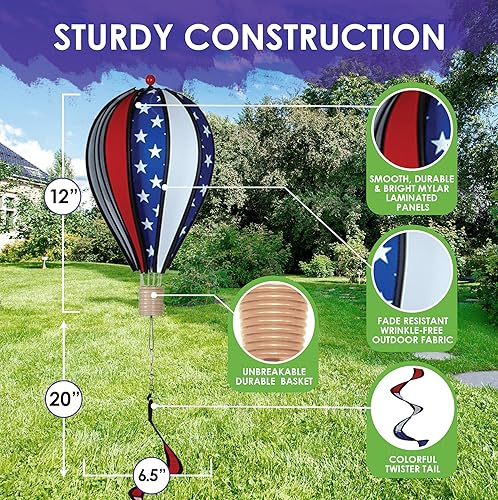 Miniatura 3 de Globo de aire caliente colgante de jardín giratorio de 12 pulgadas – Diseño de estrella vibrante, decoración al aire libre resistente a la