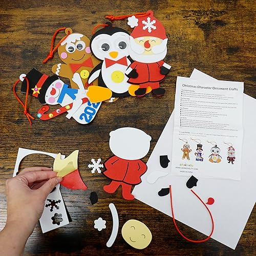 Miniatura 2 de 4E's Novelty Adorno navideño de espuma para niños (paquete de 12) Papá Noel, hombre de jengibre, muñeco de nieve y pingüino, manualidades de Navidad