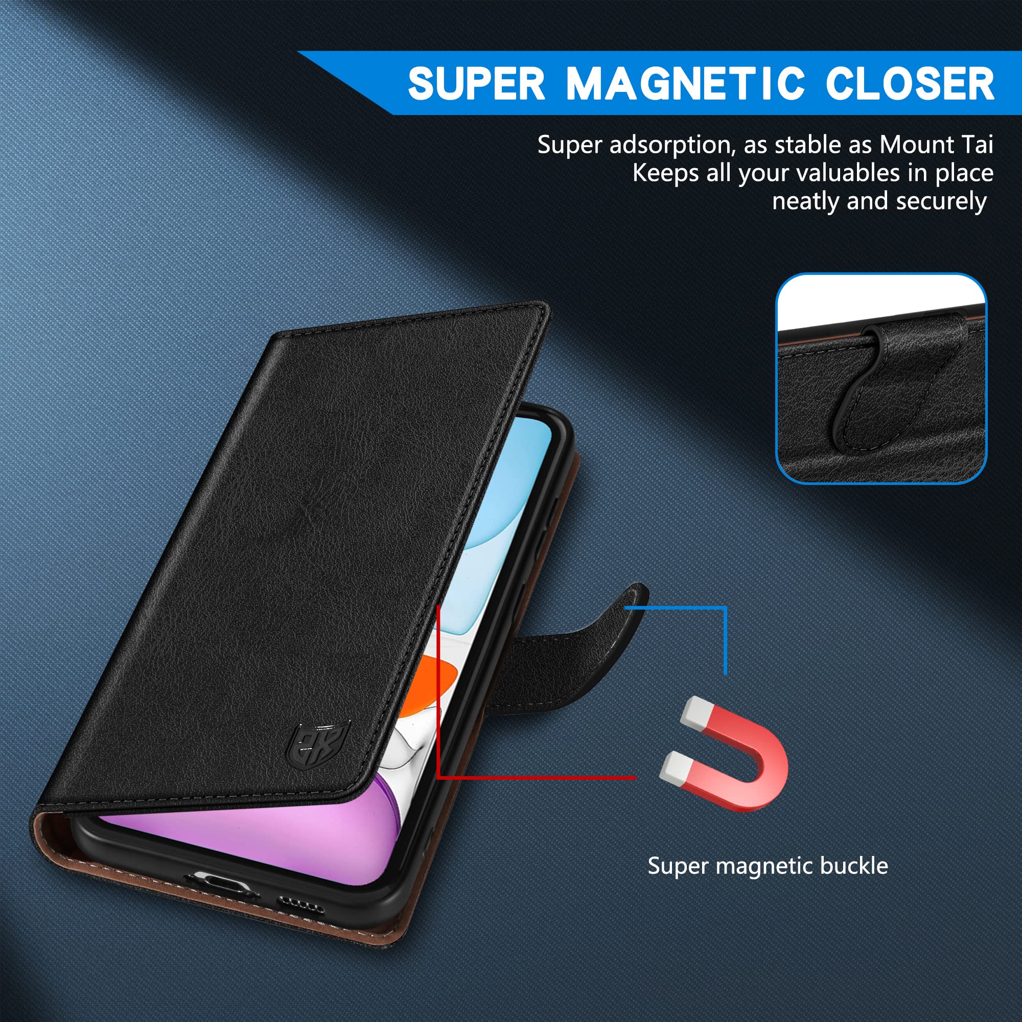 ZZXX Leder-Wallet-Hülle Für IPhone 11 – Mit RFID-Schutz, Kartenschlitzen & Kickstand