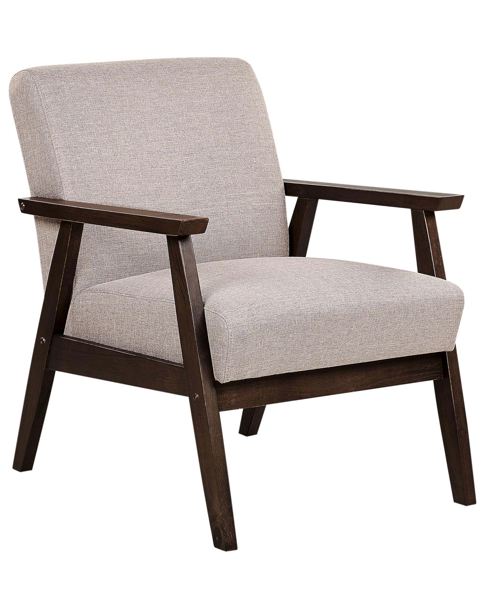 Beliani Retro Wohnzimmer Sessel Stoffbezug beige Taupe mit Armlehnen Holzgestell Asnes