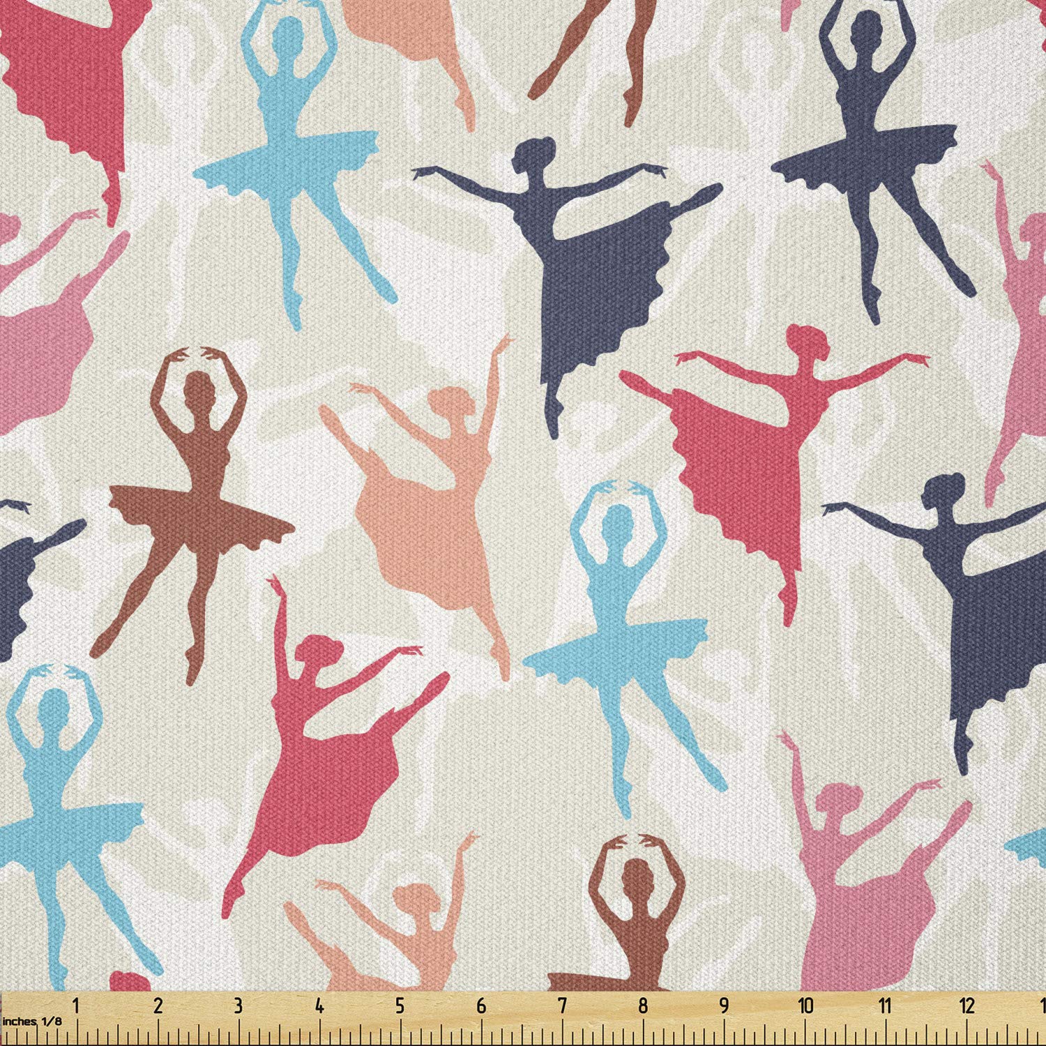 Lunarable Art Fabric by The Yard, Theme Ballerinas Performing Silhouettes in Dance Poses Illustration, Stretch Knit Fabric for Clothing Sewing and