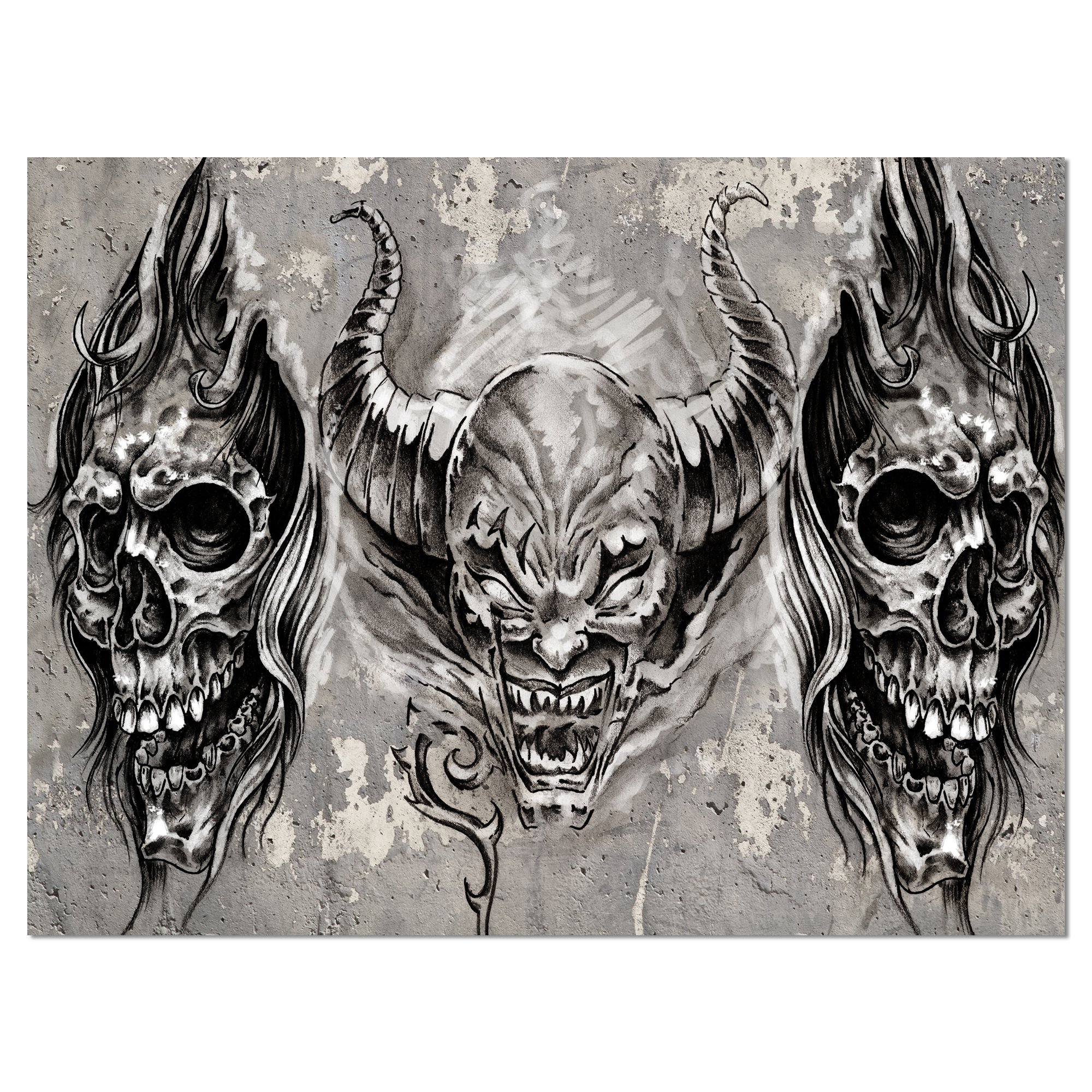 Amazon.com: 3 Demons Tattoo Sketch Abstract Portrait Canvas Print: Posters  & Prints