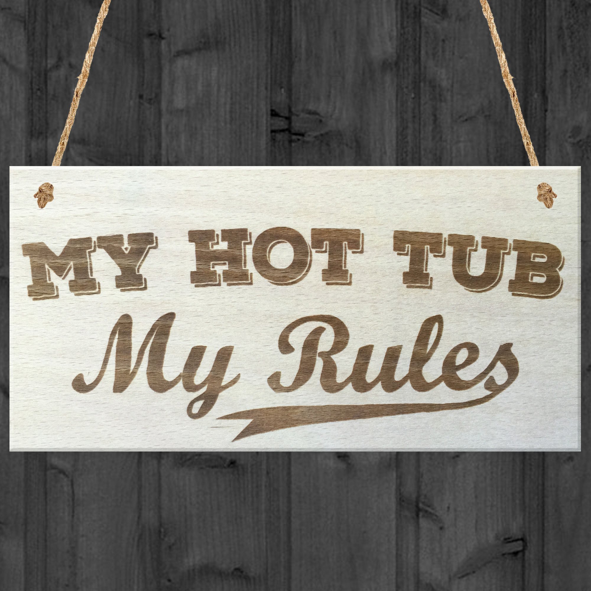 Red Ocean My Hot Tub My Rules Novelty Wooden Hanging Plaque 200 x 100 mm Wood Rustic Shabby Chic Party Pool Funny Gift Sign
