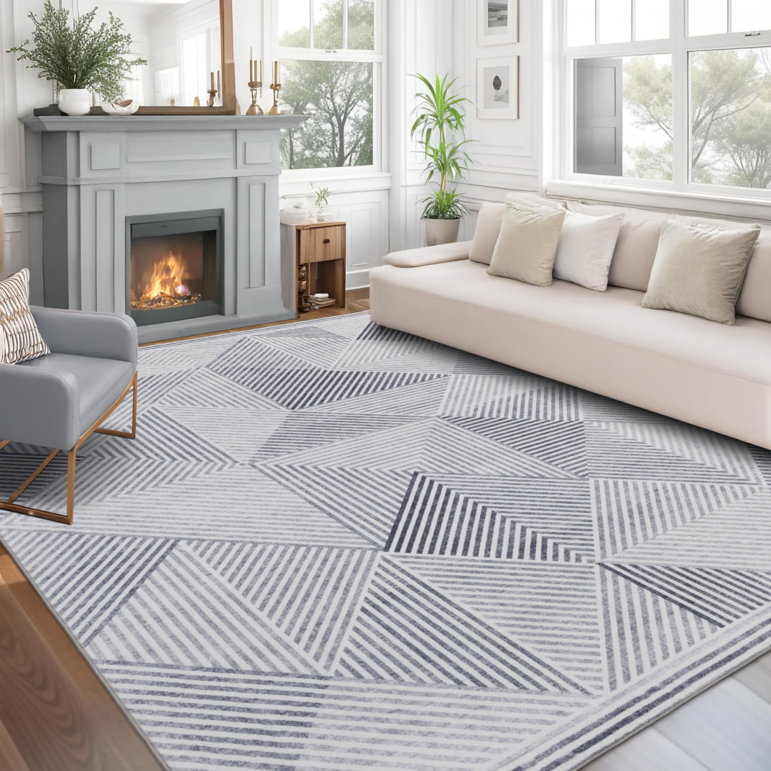 ReaLife Rugs Machine Washable Area Rug - Living Room Bedroom Bathroom Kitchen Entryway Office - Padded Low Pile Stain Resistant Premium - Modern