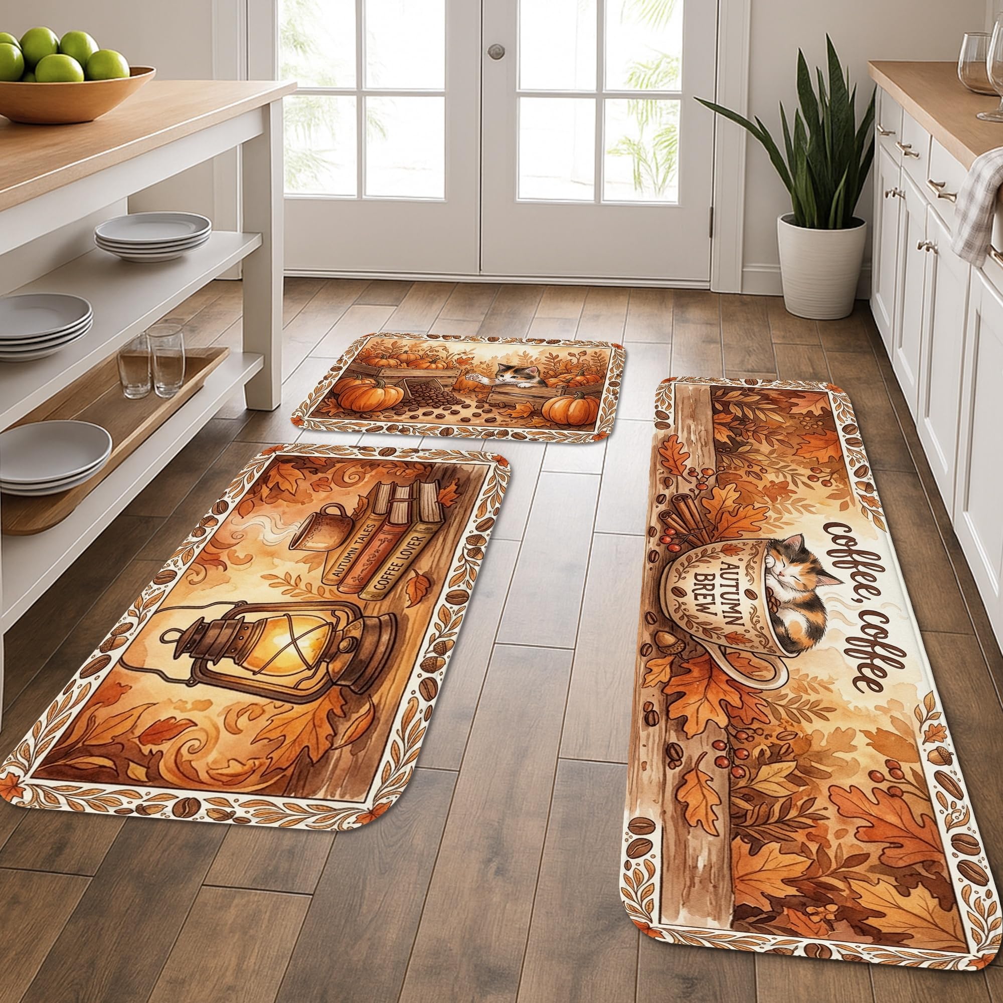 Tapis de cuisine doux anti fatigue marron lot de 3 tapis lavable de sol