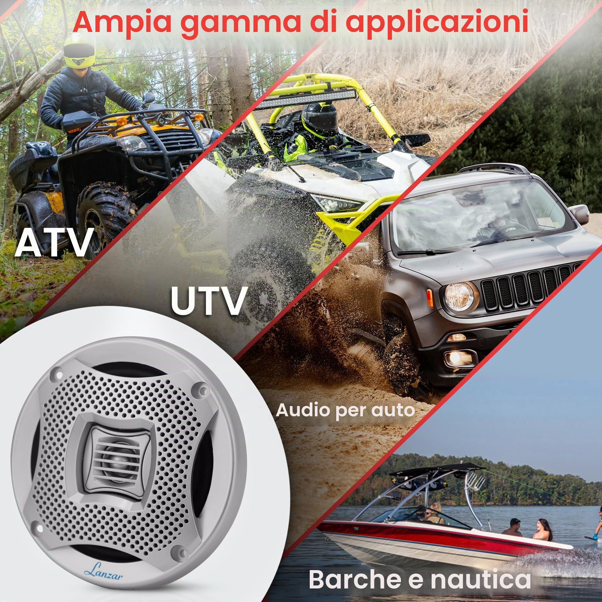 Lanzar Altoparlanti marini a 2 vie da 5,25", altoparlanti impermeabili per barche e UTV da 400 W, cono in polipropilene, tweeter a cupola, impedenza 4 Ohm, include griglie, guarnizione di montaggio e