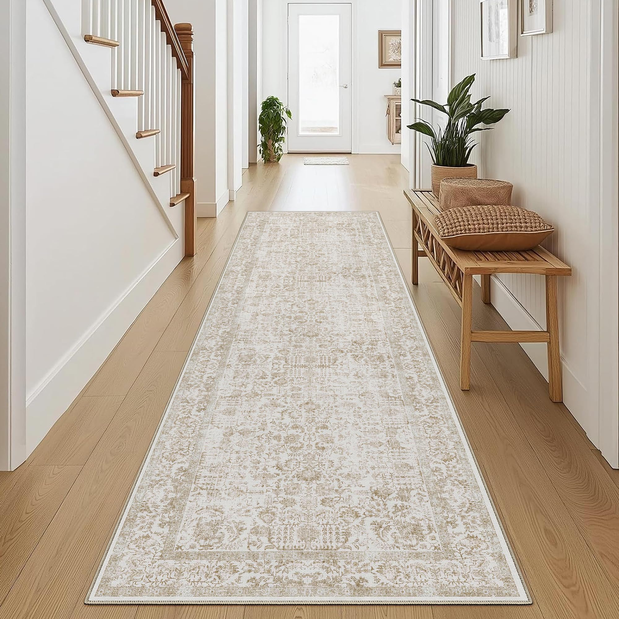 HUGEAR Vintage Passatoia Tappeto Corridoio Marrone Tappeti 60x240cm Cucina Antiscivolo Lavabile in Lavatrice Tapette Camera da Letto Scendiletto Cameretta Ufficio Pelo Corto Lungo Carpet