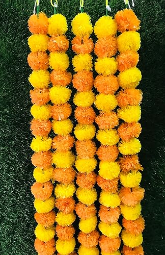 Guirnalda de caléndula artificial de 5 pies para fiesta de boda india/americana, guirnalda de imitación para boda, decoración de Diwali, decoración