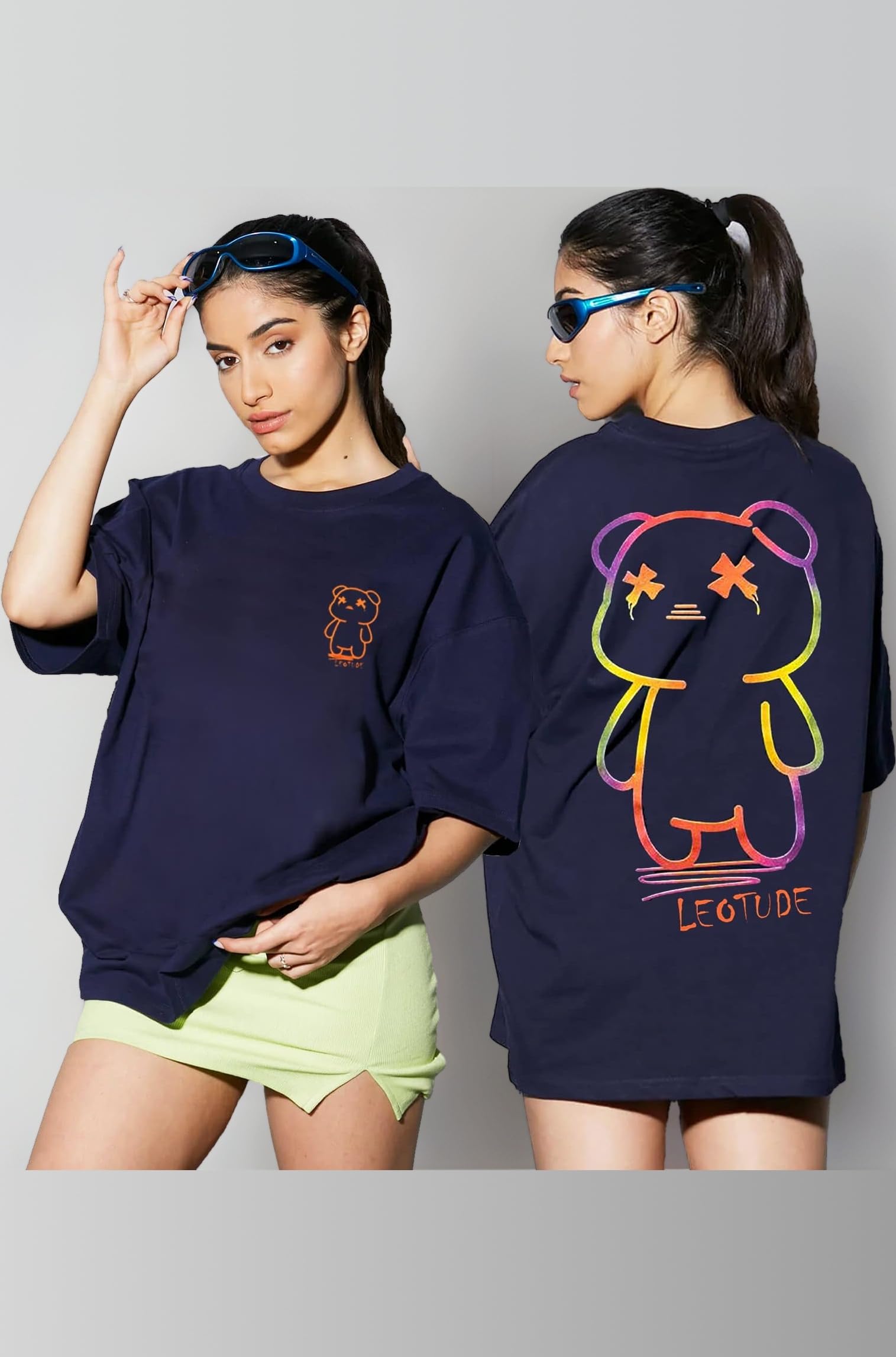 LEOTUDE Women's Oversized Round Neck Cottonblend T-Shirts (Color : Multi)